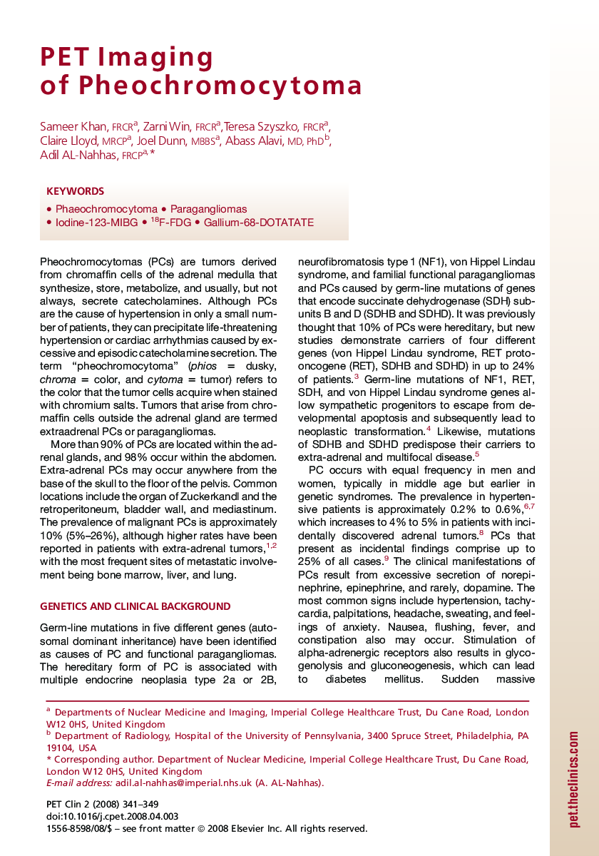 PET Imaging of Pheochromocytoma