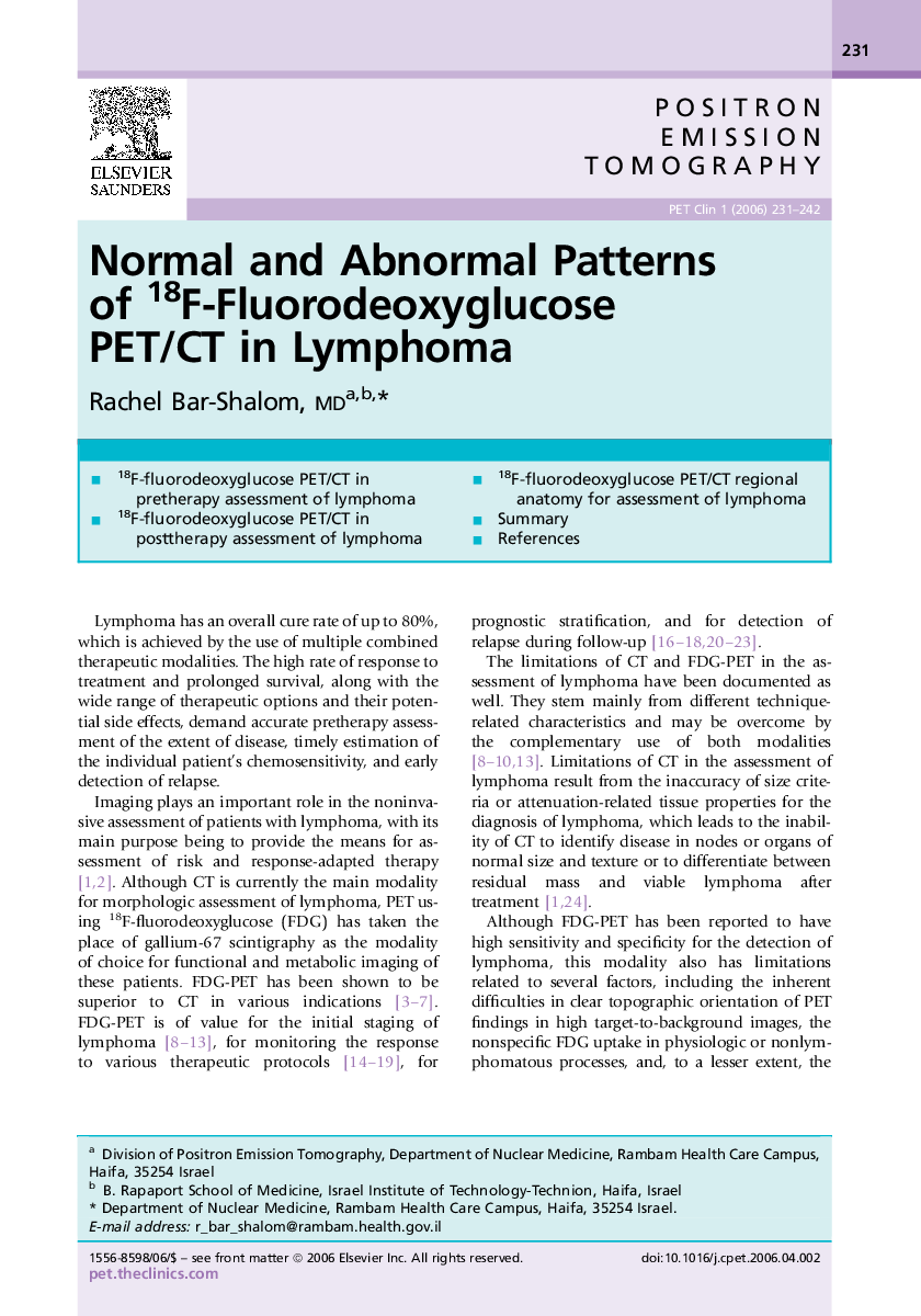 عکس صفحه اول مقاله: Normal and Abnormal Patterns of 18F-Fluorodeoxyglucose PET/CT in Lymphoma Normal and Abnormal Patterns of 18F-Fluorodeoxyglucose PET/CT in Lymphoma