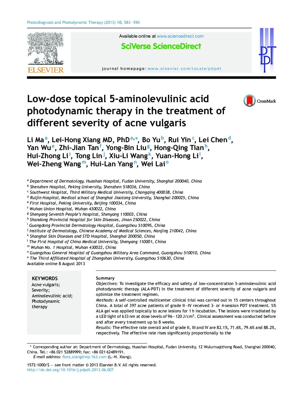 Low-dose topical 5-aminolevulinic acid photodynamic therapy in the treatment of different severity of acne vulgaris