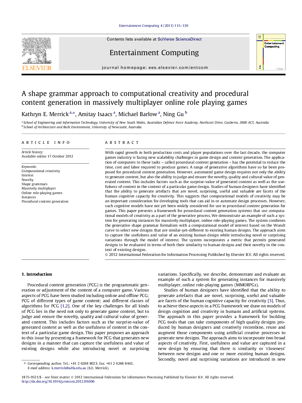 A shape grammar approach to computational creativity and procedural content generation in massively multiplayer online role playing games