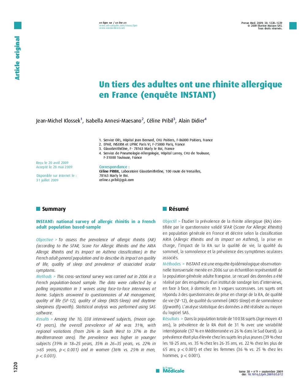 Un tiers des adultes ont une rhinite allergique en France (enquête INSTANT)
