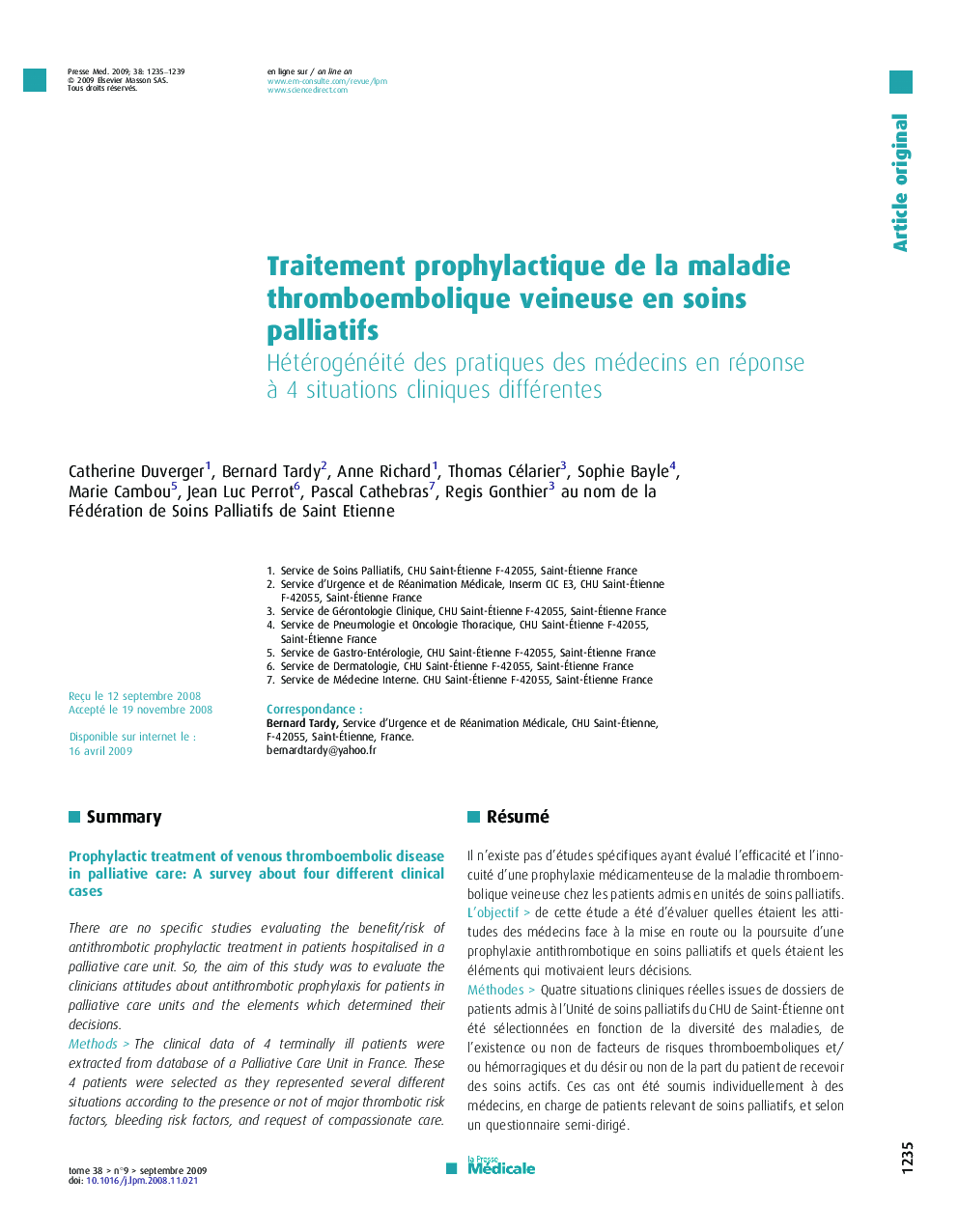 Traitement prophylactique de la maladie thromboembolique veineuse en soins palliatifs