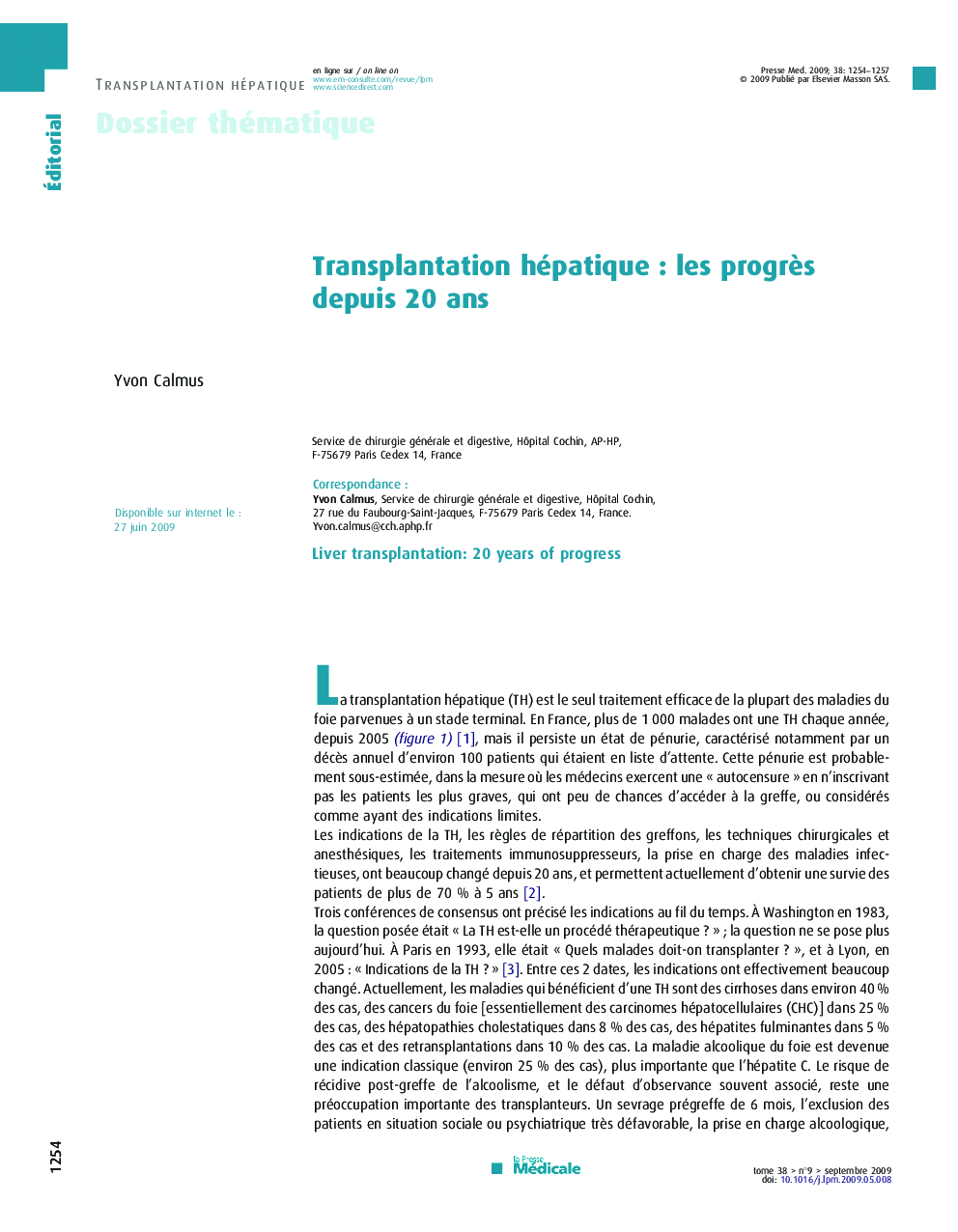 Transplantation hépatiqueÂ : les progrÃ¨s depuis 20Â ans