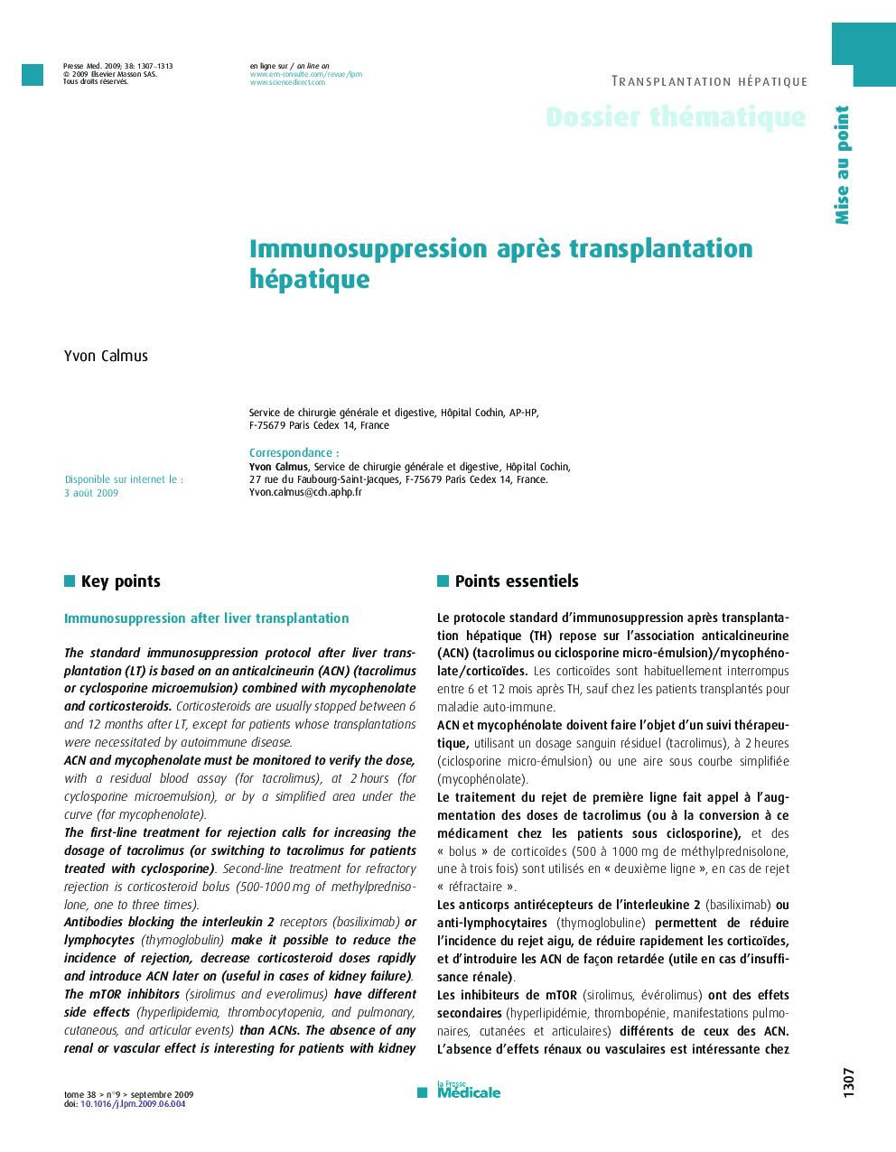 Immunosuppression après transplantation hépatique