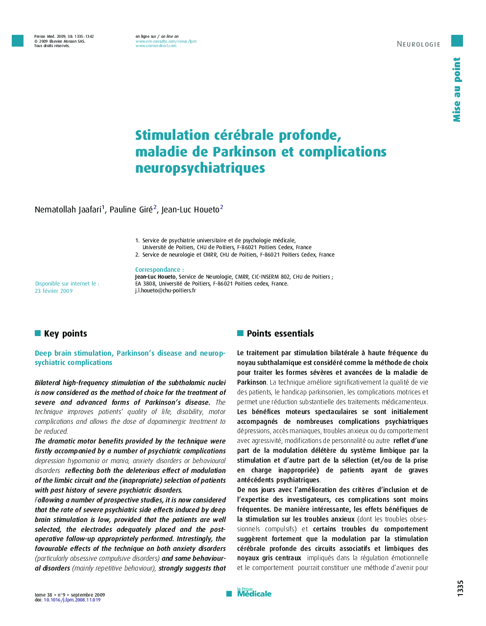 Stimulation cérébrale profonde, maladie de Parkinson et complications neuropsychiatriques