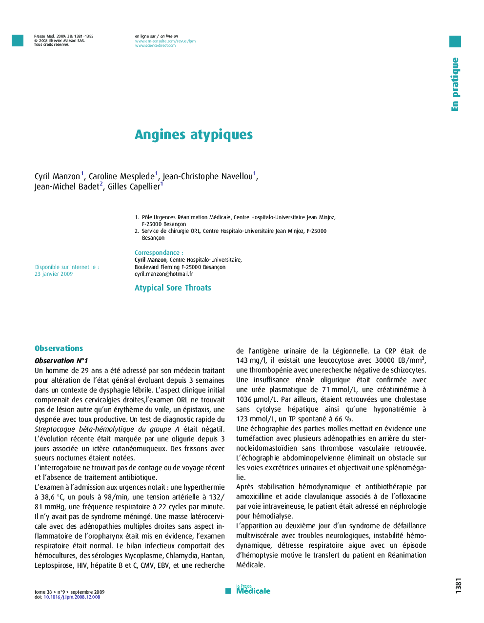 Angines atypiques