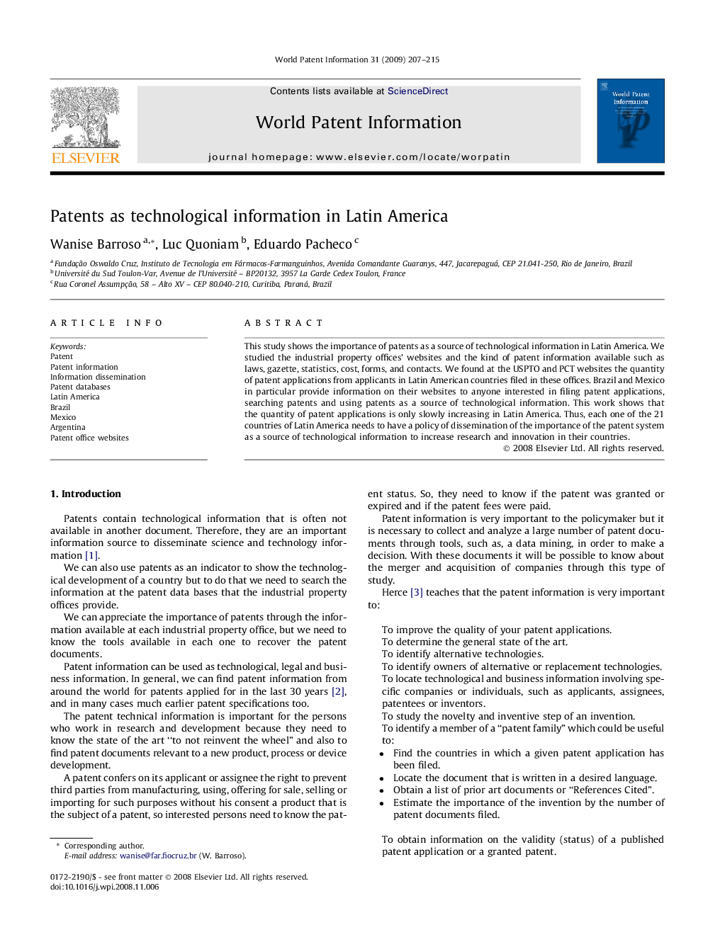 Patents as technological information in Latin America