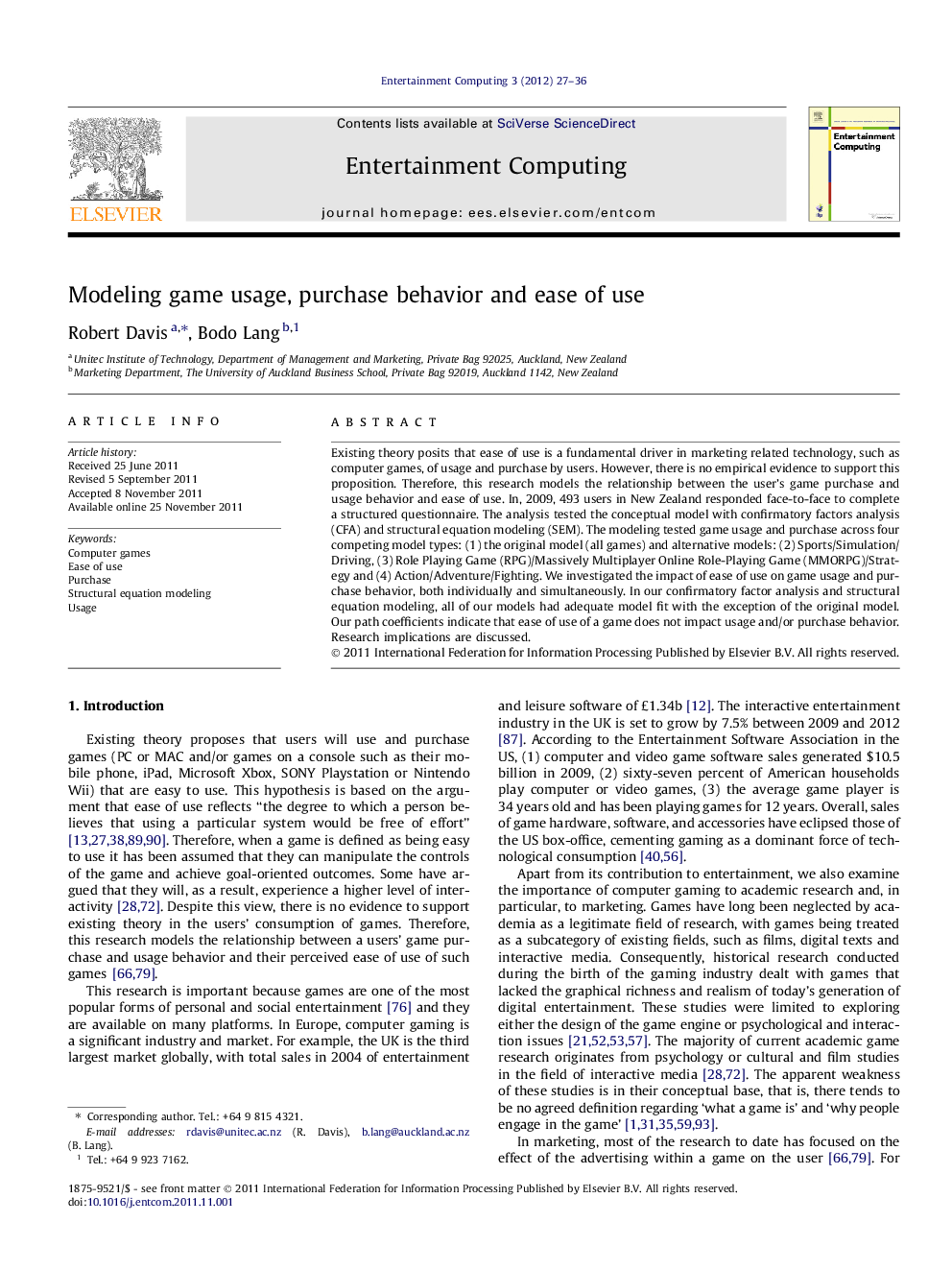 Modeling game usage, purchase behavior and ease of use