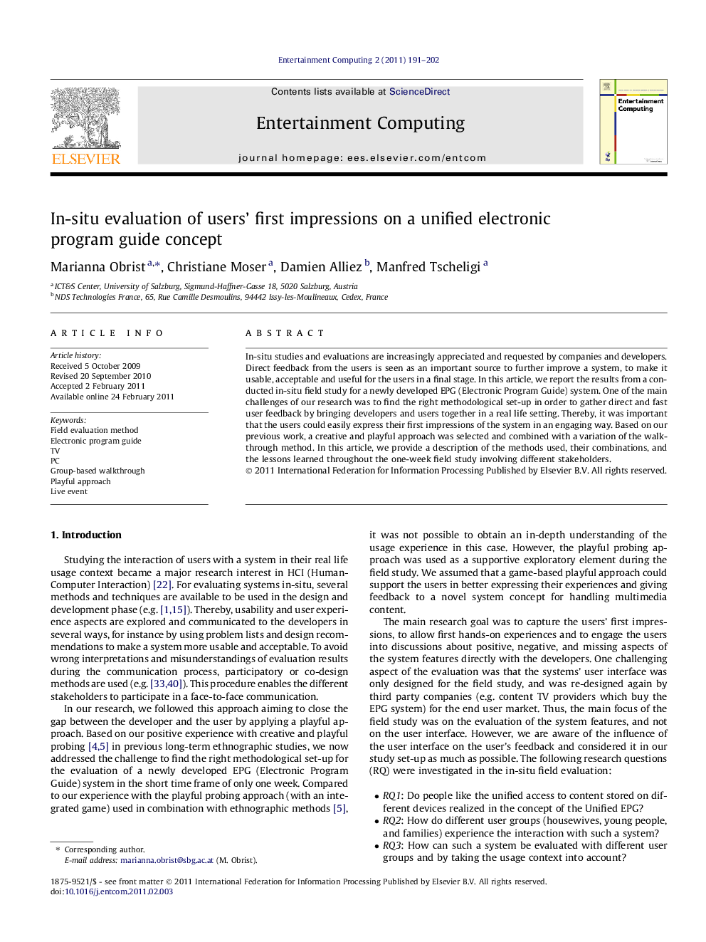 In-situ evaluation of users’ first impressions on a unified electronic program guide concept