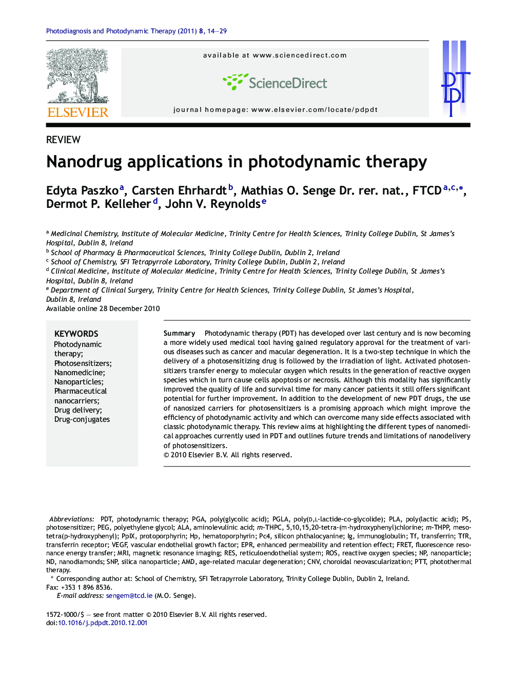 Nanodrug applications in photodynamic therapy