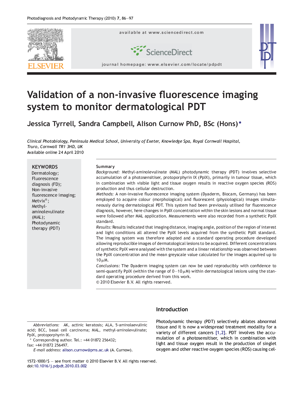 Validation of a non-invasive fluorescence imaging system to monitor dermatological PDT