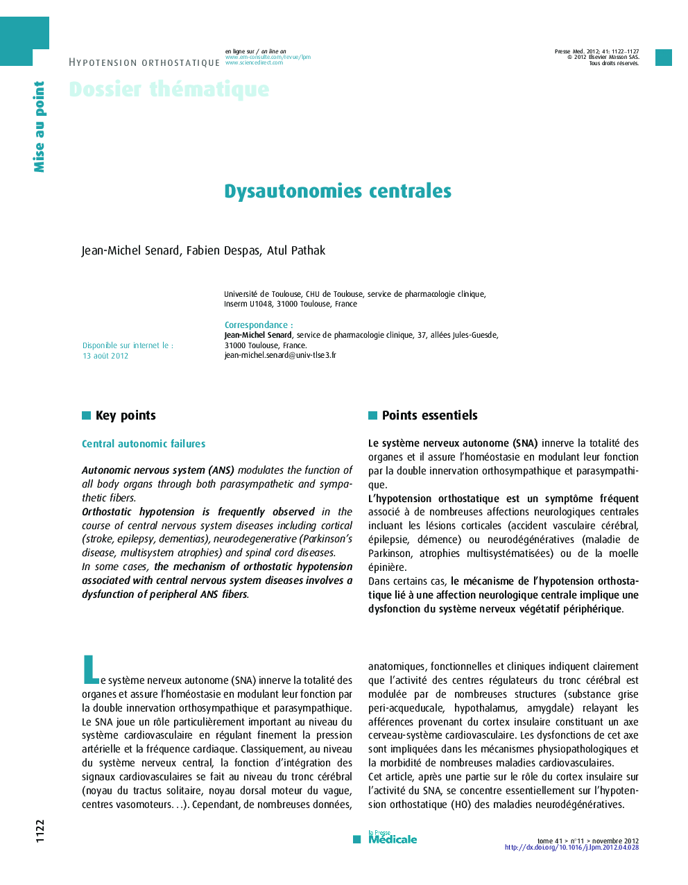 Dysautonomies centrales