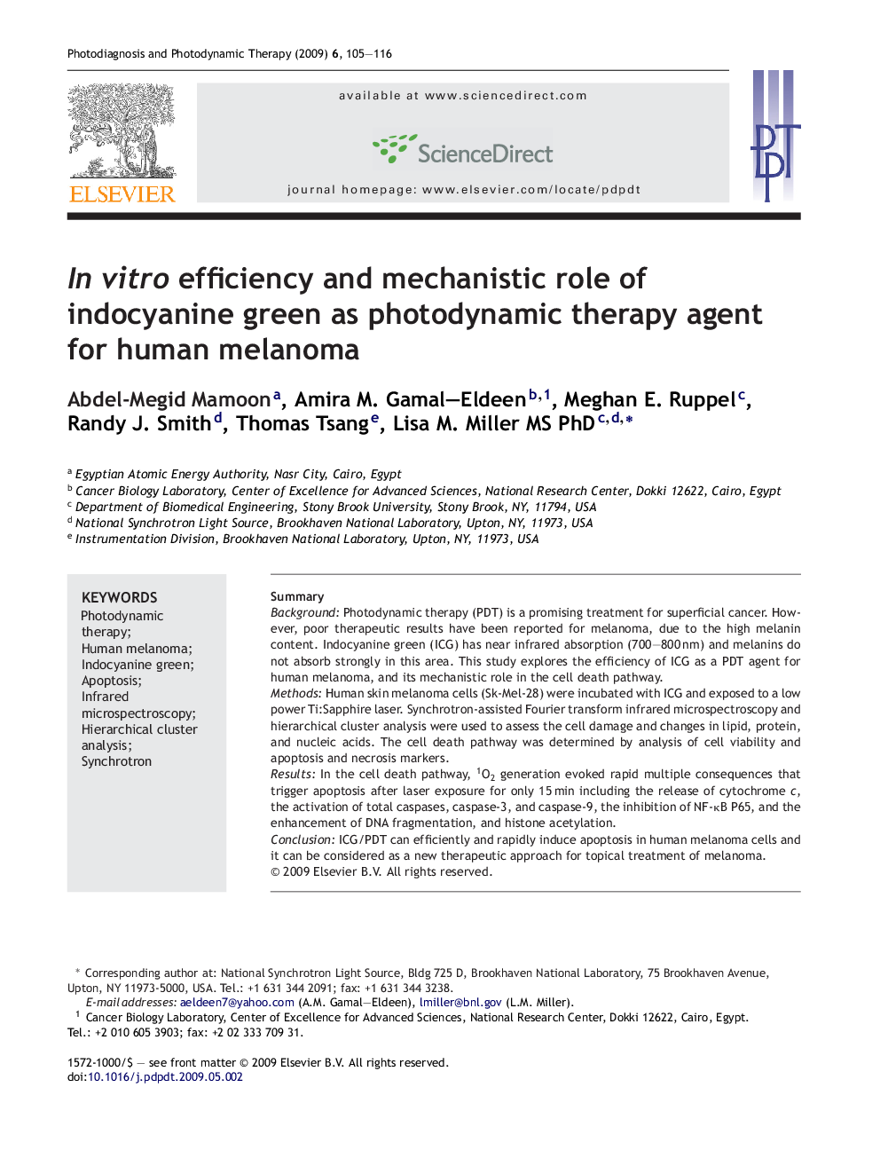 In vitro efficiency and mechanistic role of indocyanine green as photodynamic therapy agent for human melanoma