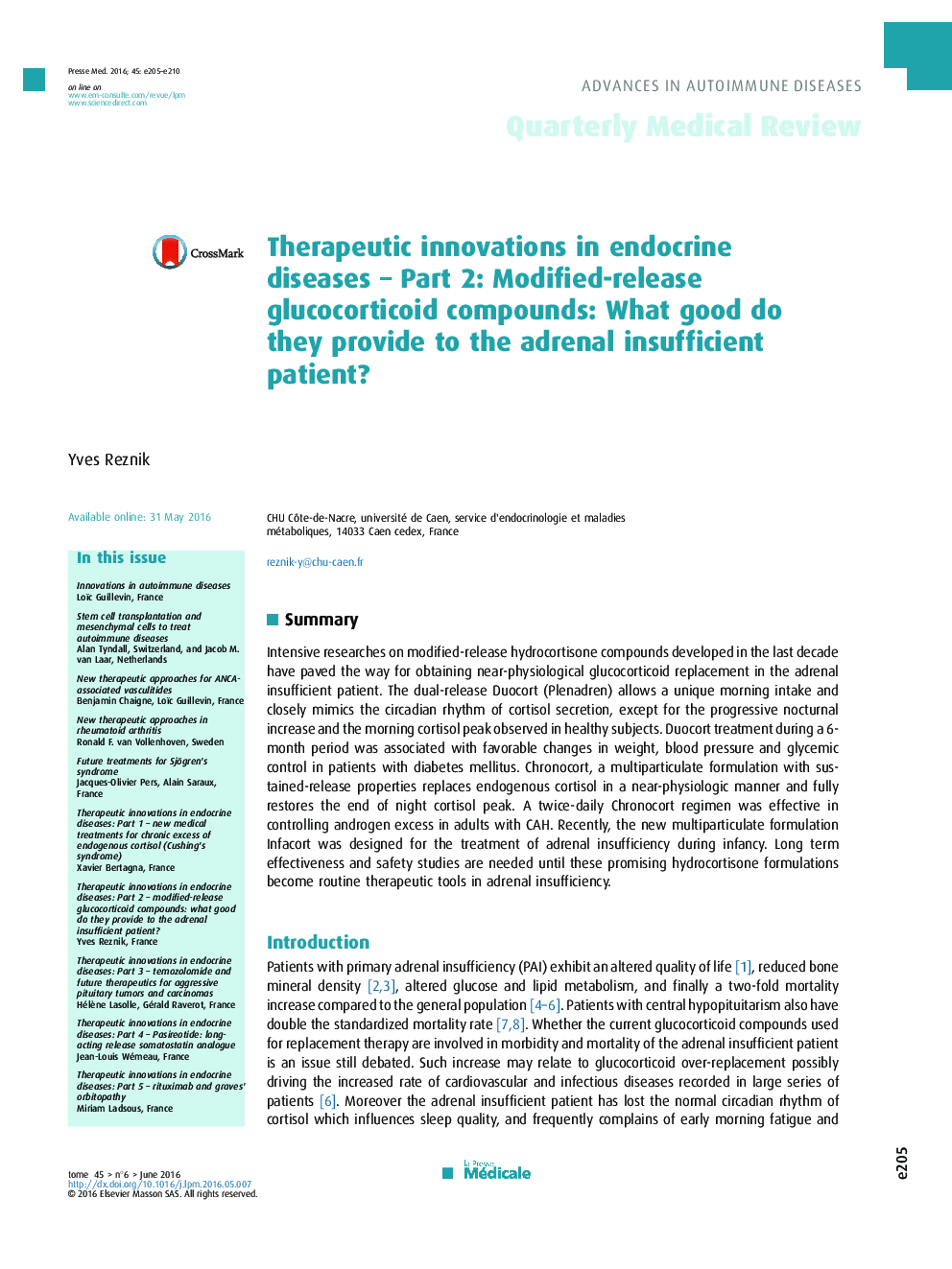 Therapeutic innovations in endocrine diseases – Part 2: Modified-release glucocorticoid compounds: What good do they provide to the adrenal insufficient patient?