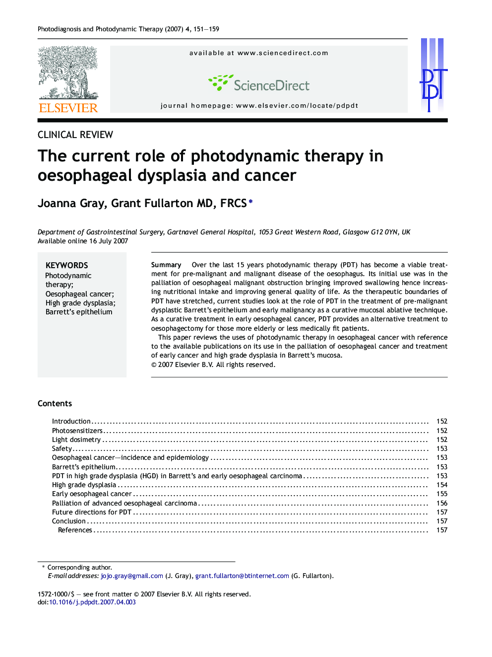 The current role of photodynamic therapy in oesophageal dysplasia and cancer