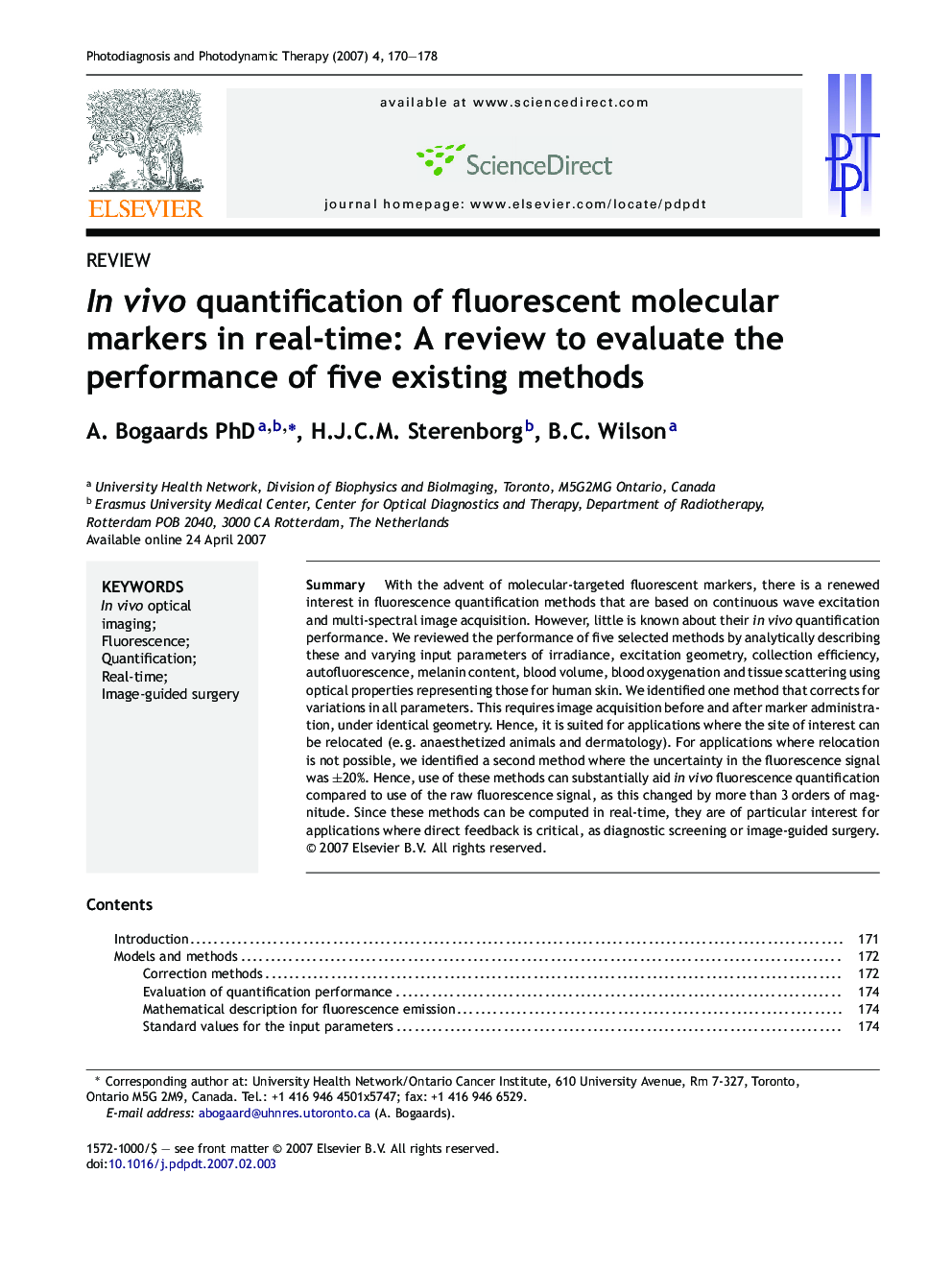 عکس صفحه اول مقاله: In vivo quantification of fluorescent molecular markers in real-time: A review to evaluate the performance of five existing methods In vivo quantification of fluorescent molecular markers in real-time: A review to evaluate the performance of five existing methods
