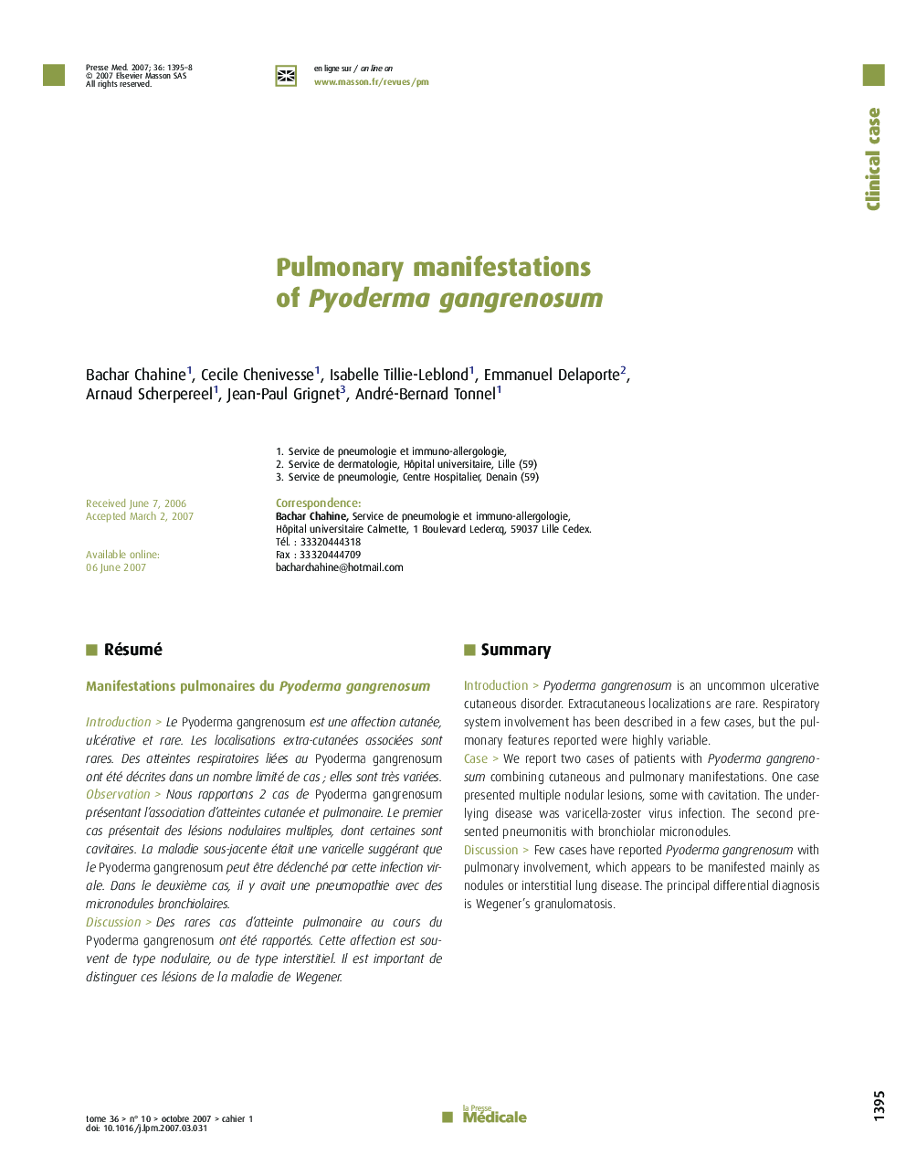 Pulmonary manifestations of Pyoderma gangrenosum