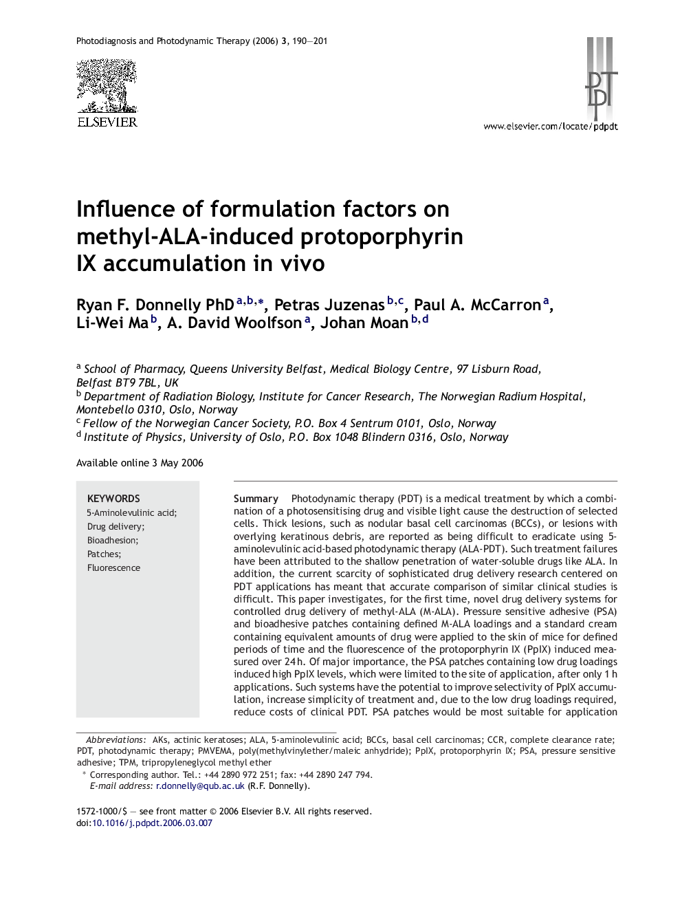 Influence of formulation factors on methyl-ALA-induced protoporphyrin IX accumulation in vivo