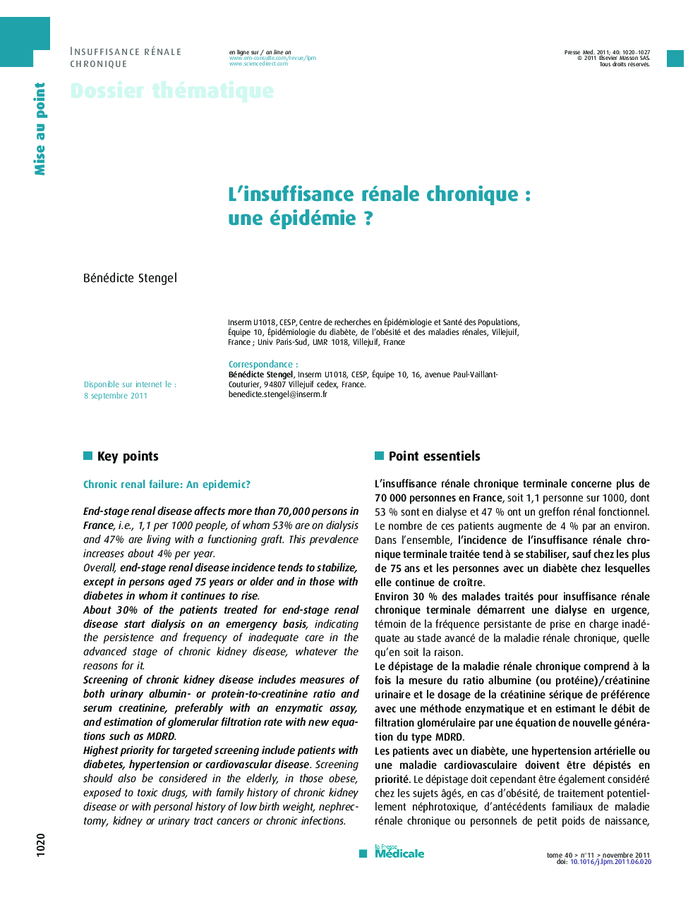 L’insuffisance rénale chronique : une épidémie ?
