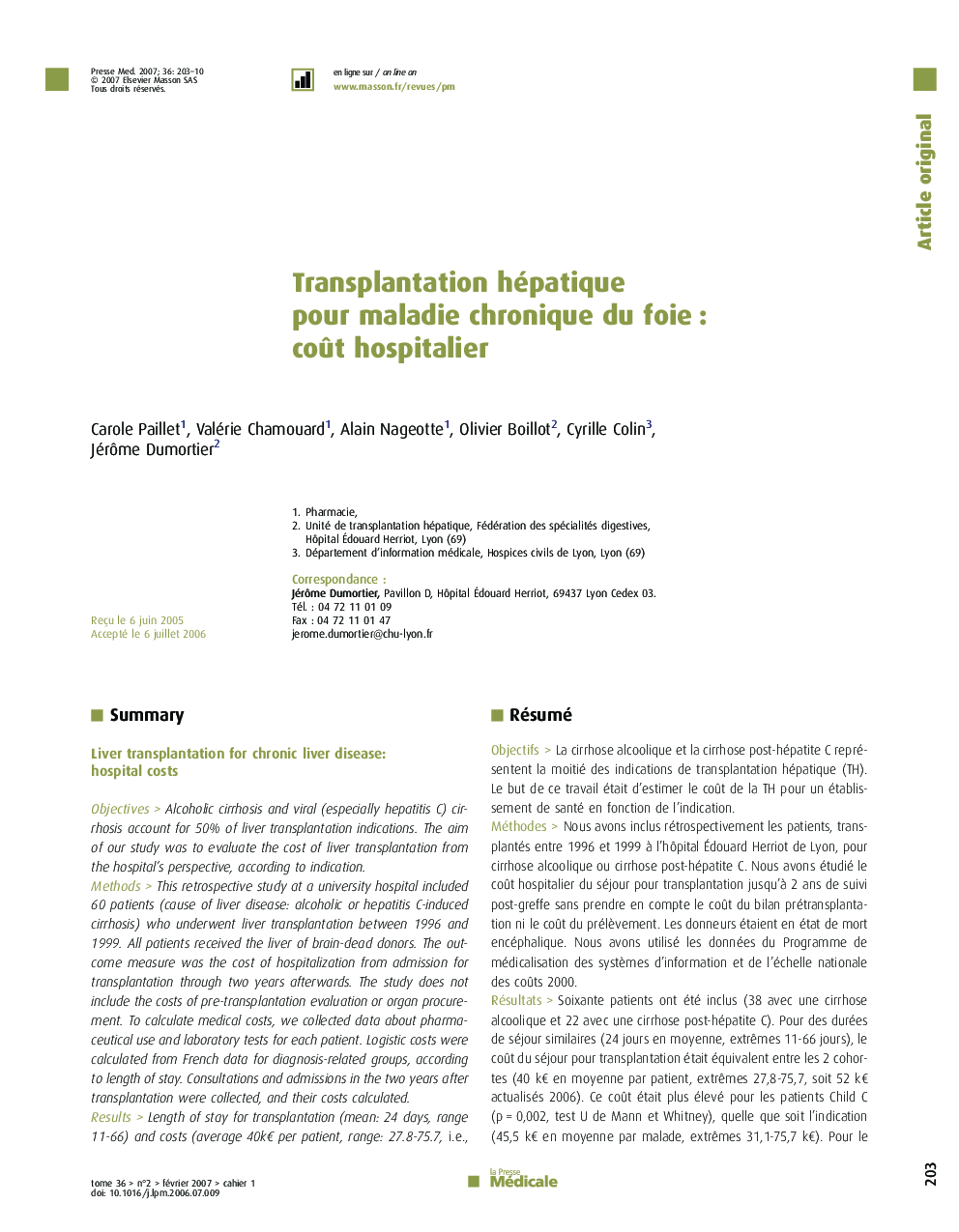 Transplantation hépatique pour maladie chronique du foie : coût hospitalier