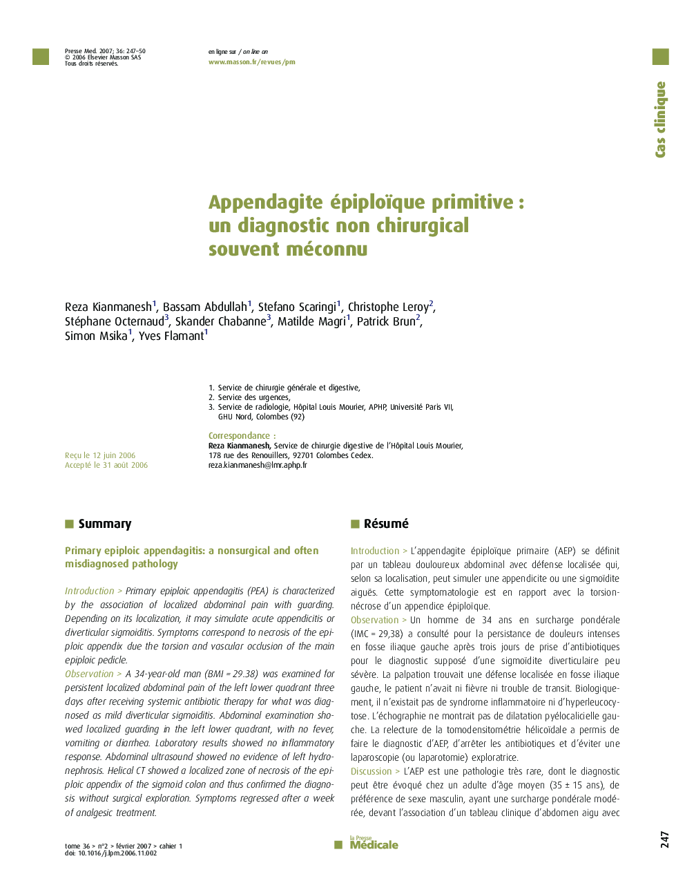 Appendagite épiploïque primitive : un diagnostic non chirurgical souvent méconnu