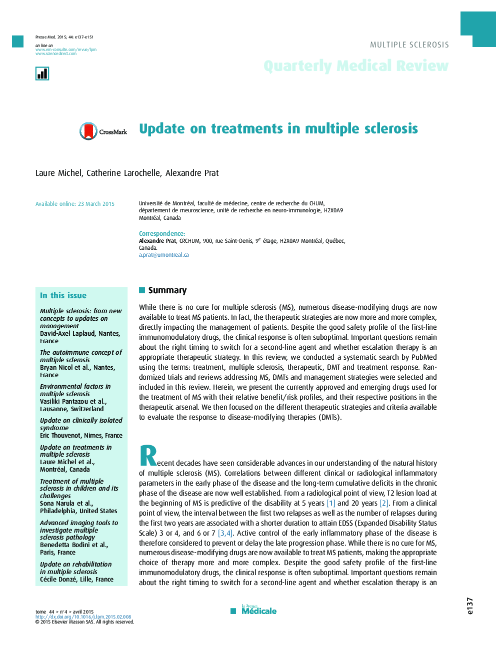 Update on treatments in multiple sclerosis