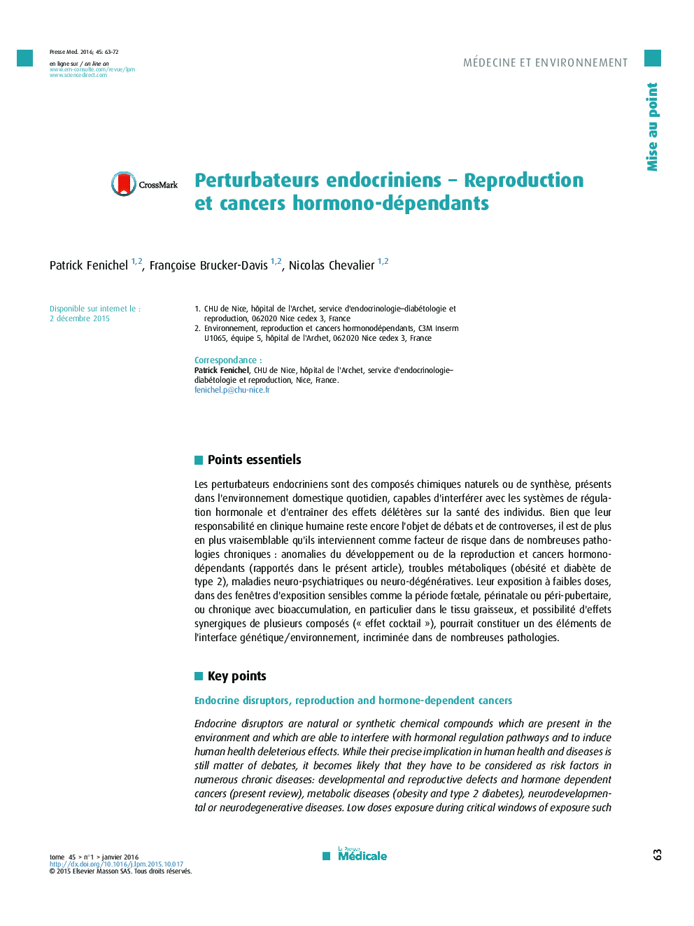 Perturbateurs endocriniens – Reproduction et cancers hormono-dépendants