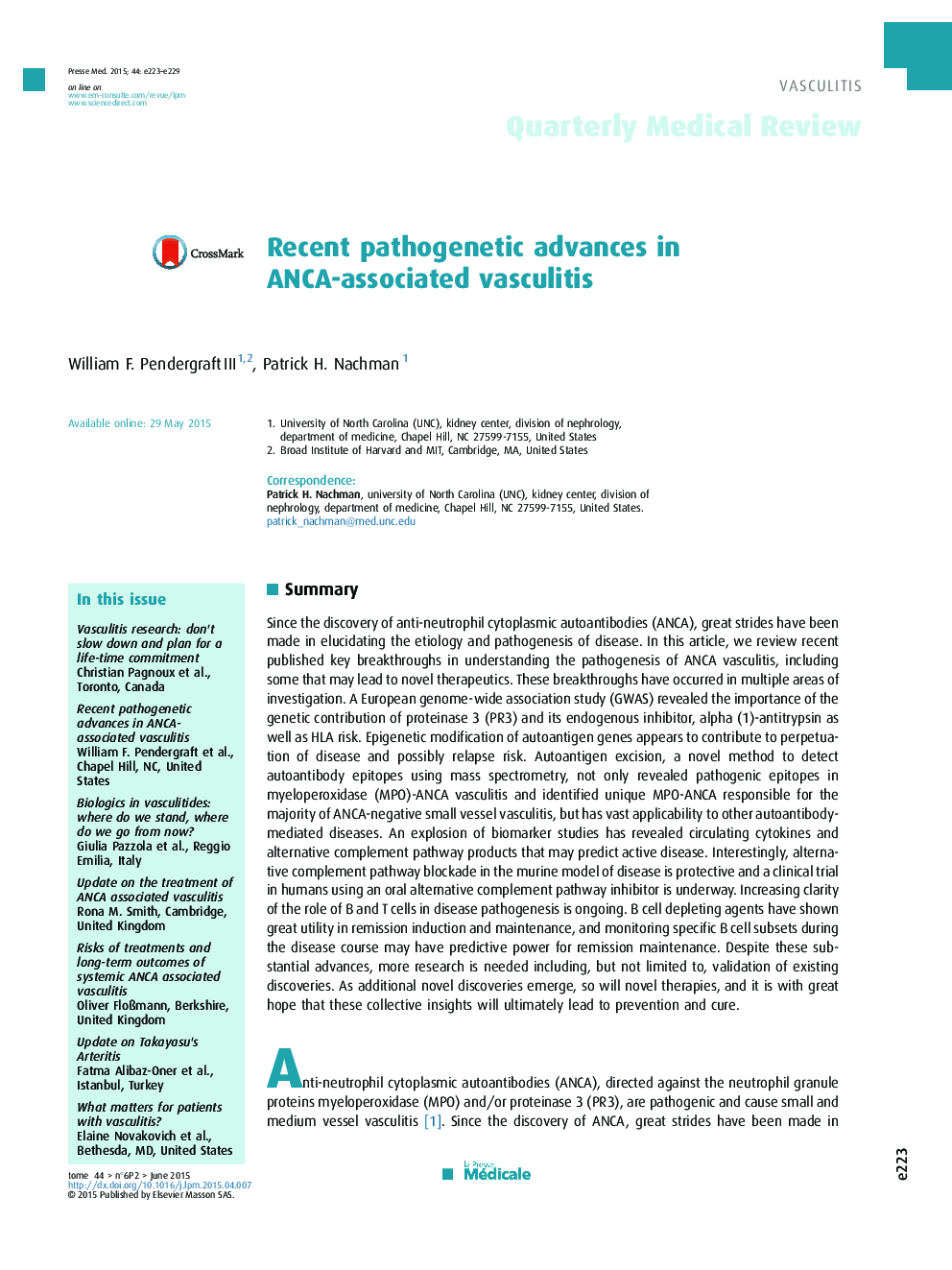 Recent pathogenetic advances in ANCA-associated vasculitis