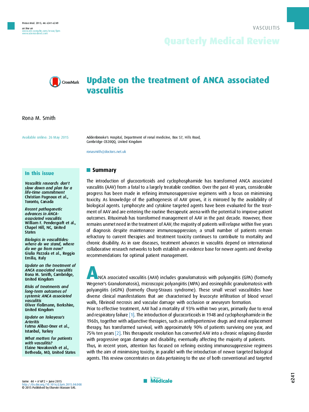 Update on the treatment of ANCA associated vasculitis