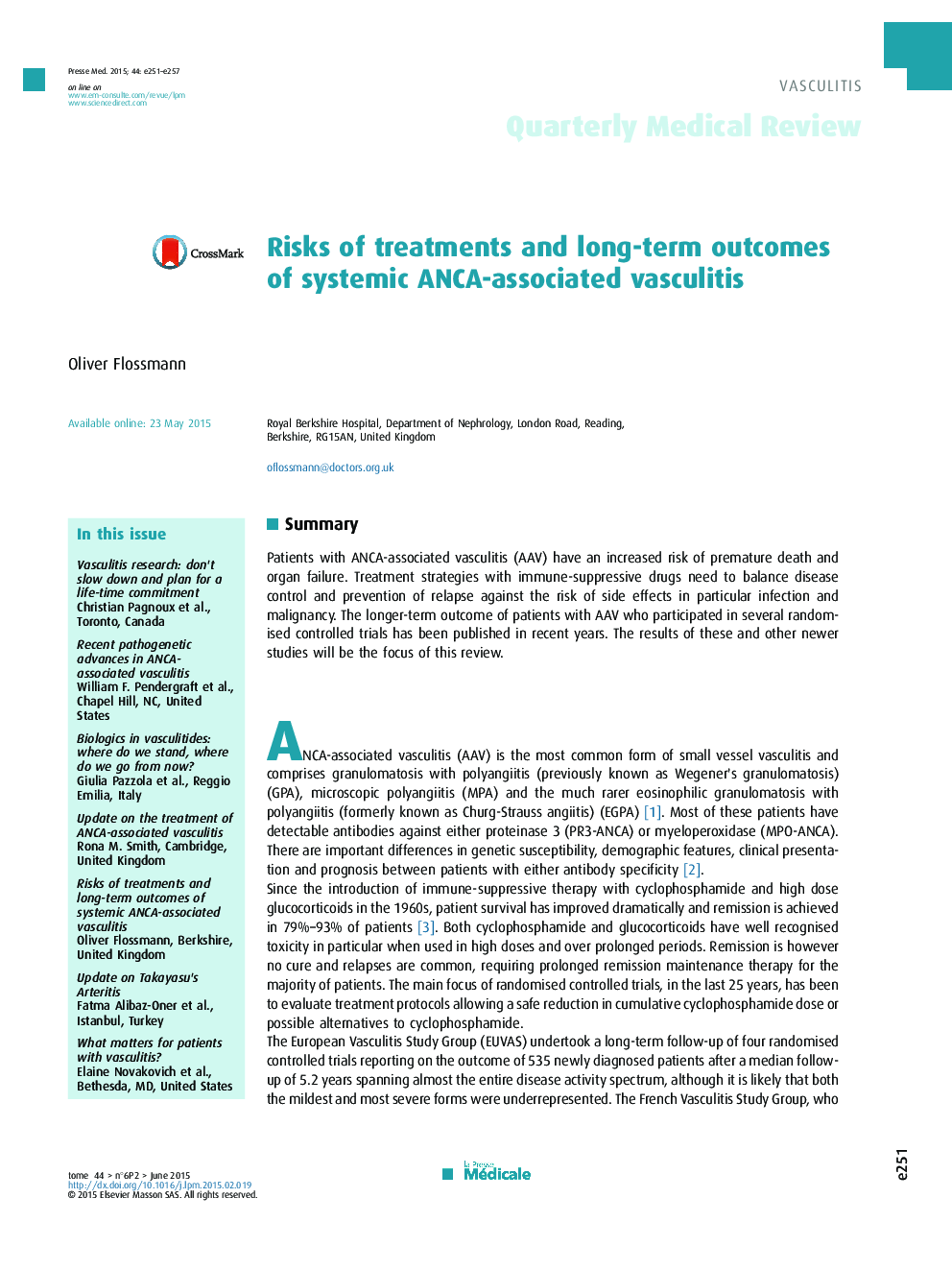 Risks of treatments and long-term outcomes of systemic ANCA-associated vasculitis