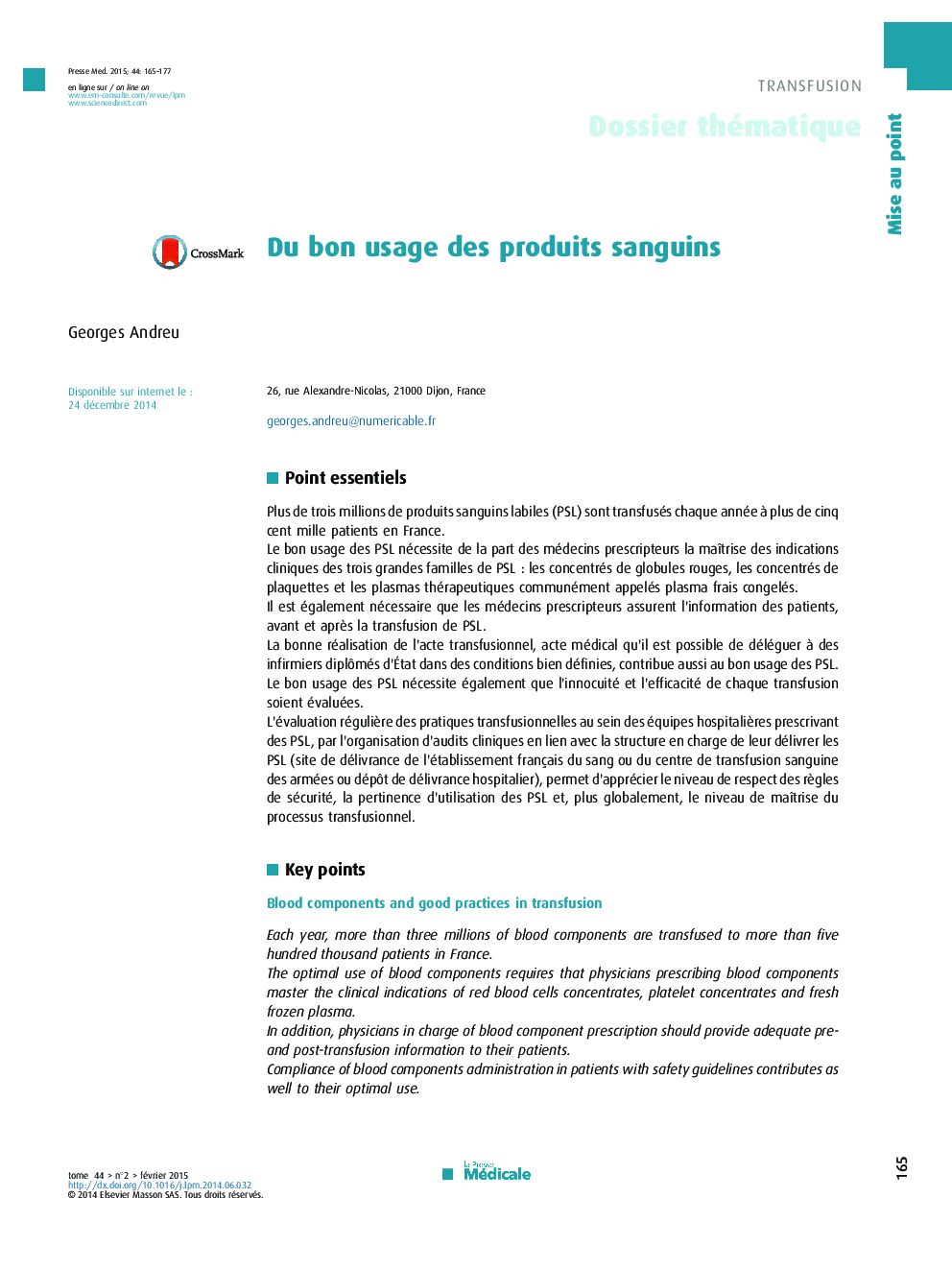 Du bon usage des produits sanguins