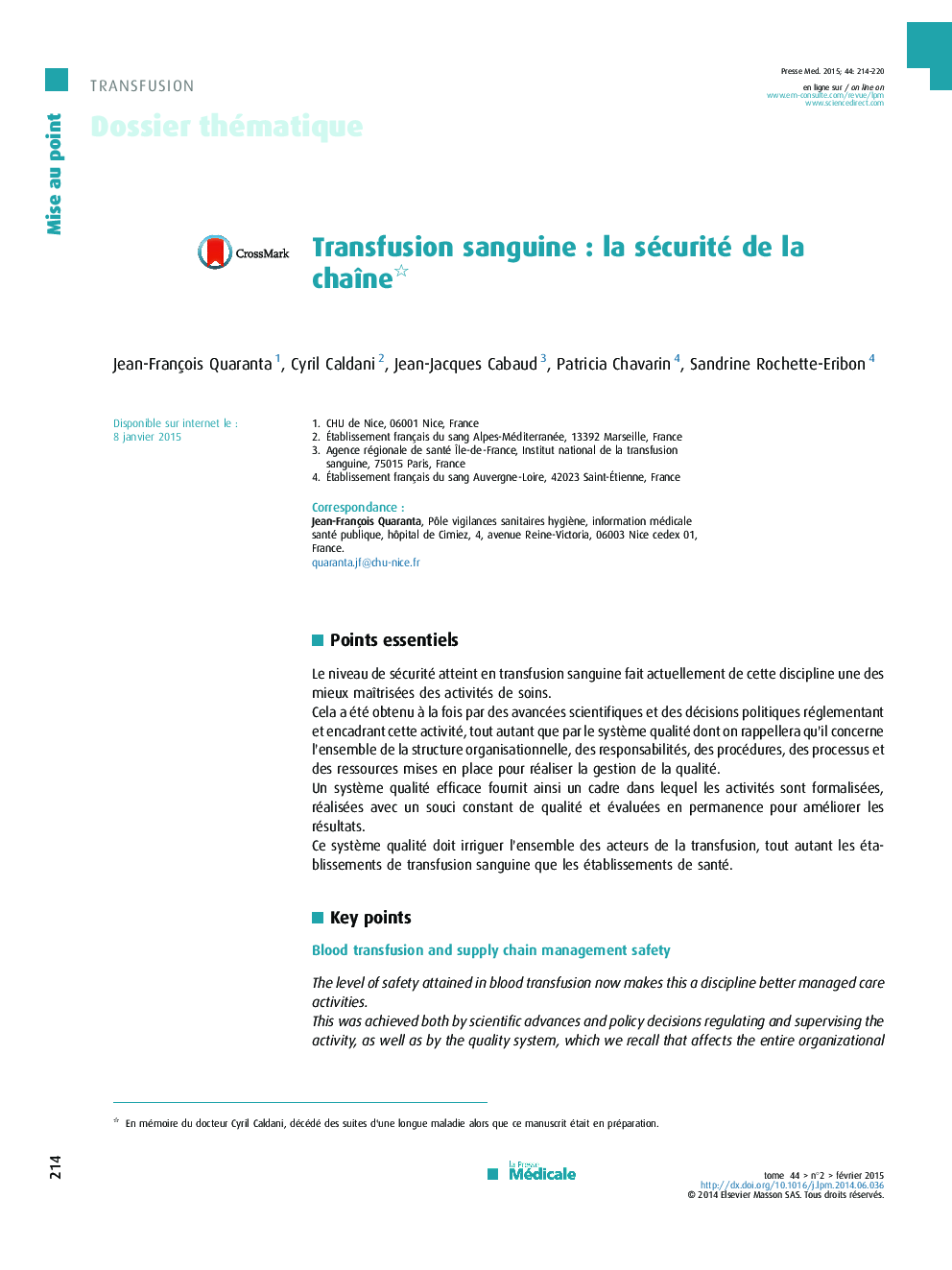 Transfusion sanguine : la sécurité de la chaîne 