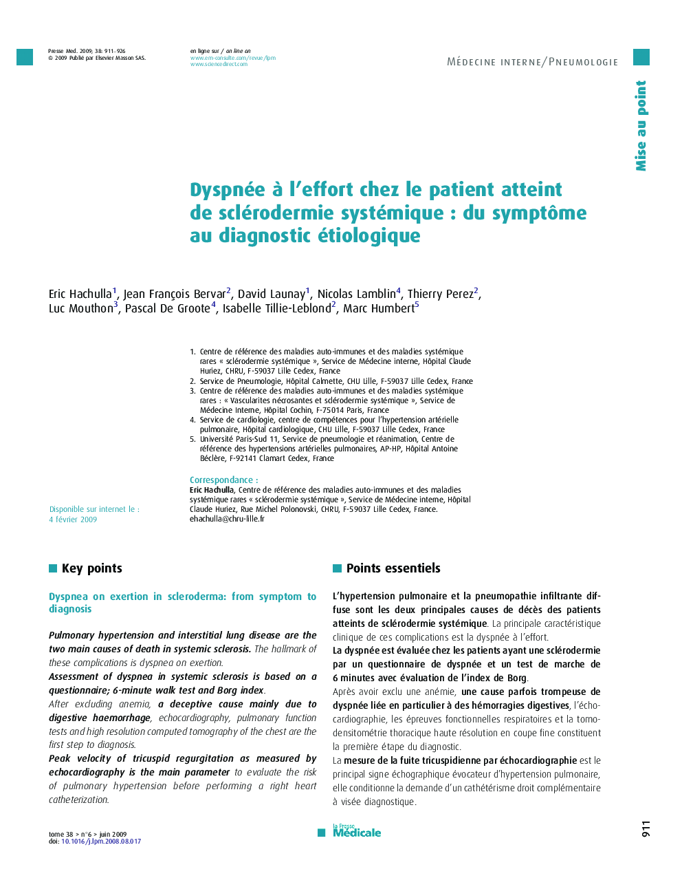 Dyspnée à l’effort chez le patient atteint de sclérodermie systémique : du symptôme au diagnostic étiologique