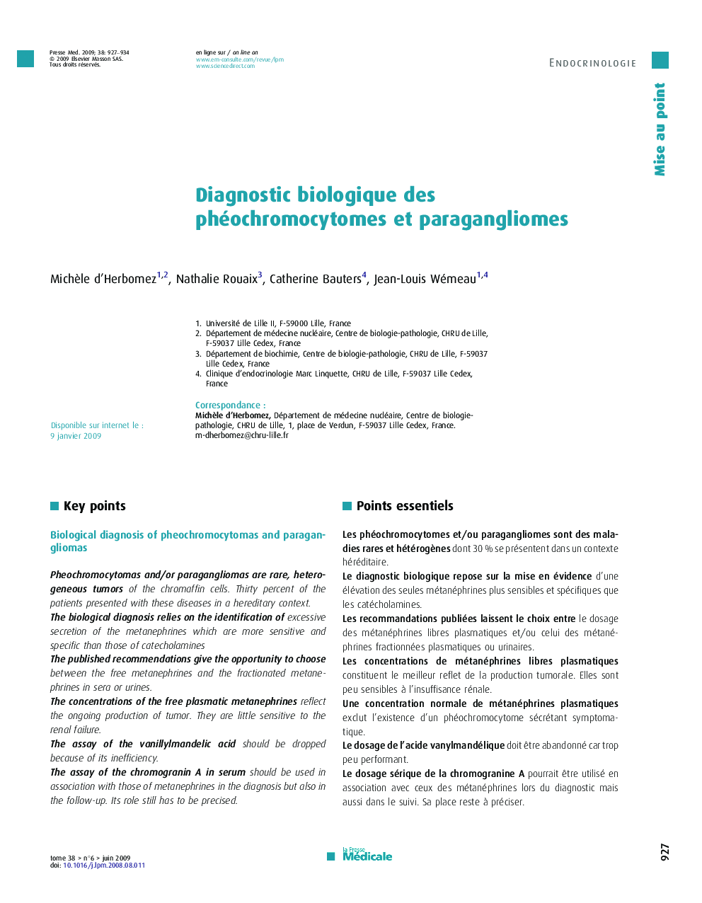 Diagnostic biologique des phéochromocytomes et paragangliomes