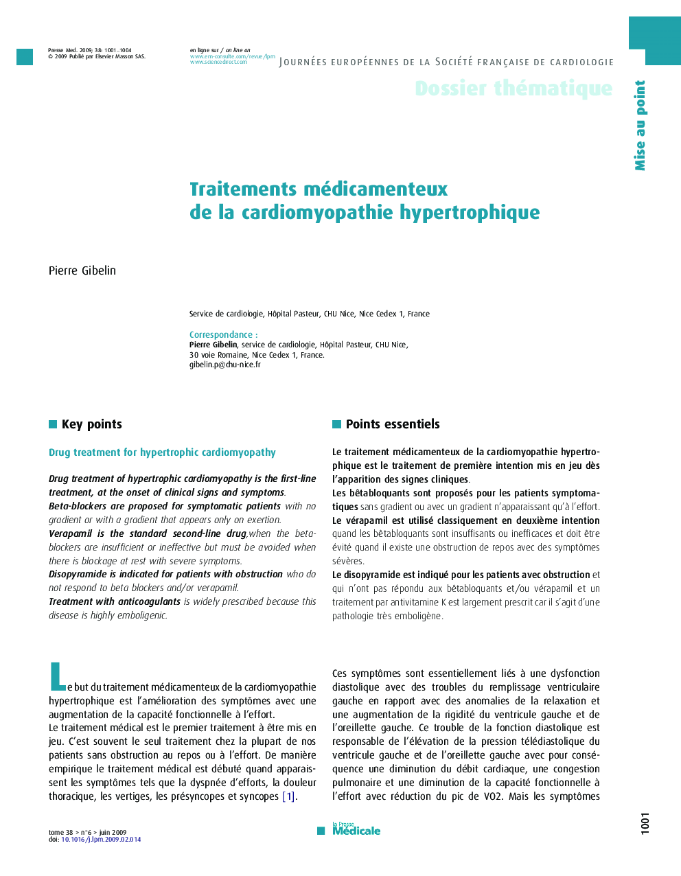 Traitements médicamenteux de la cardiomyopathie hypertrophique