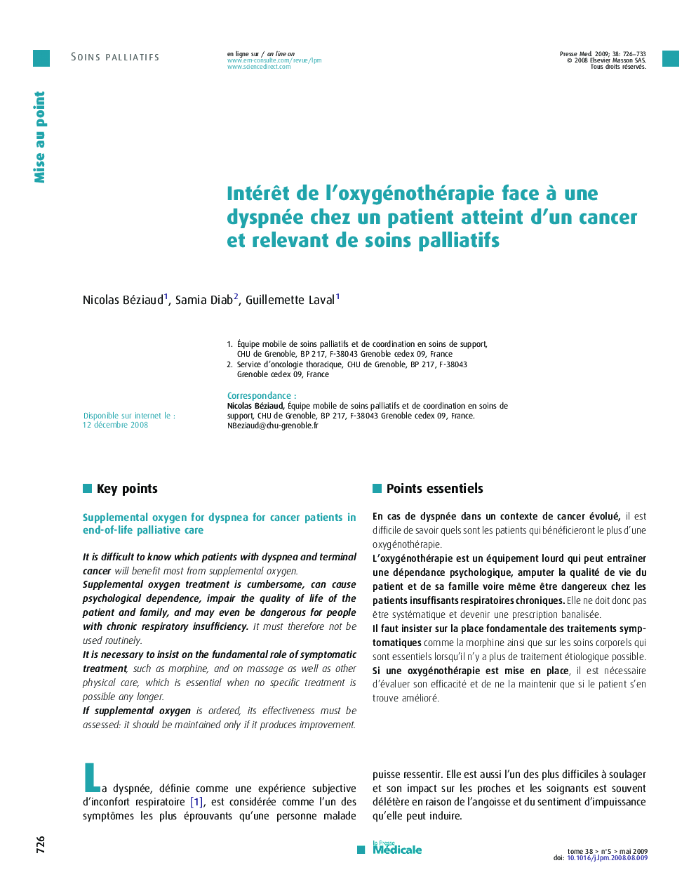 IntérÃªt de l'oxygénothérapie face Ã  une dyspnée chez un patient atteint d'un cancer et relevant de soins palliatifs