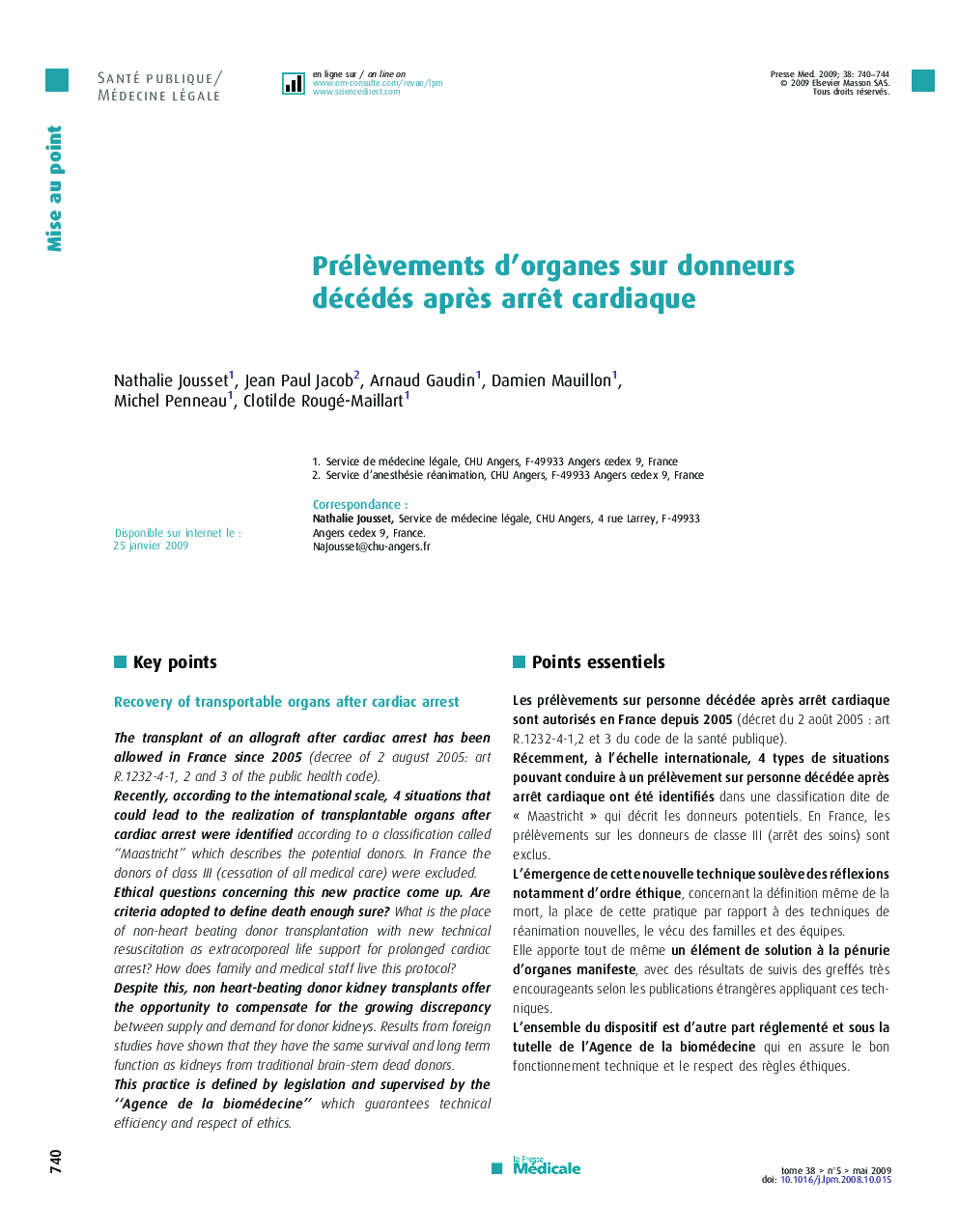 Prélèvements d’organes sur donneurs décédés après arrêt cardiaque