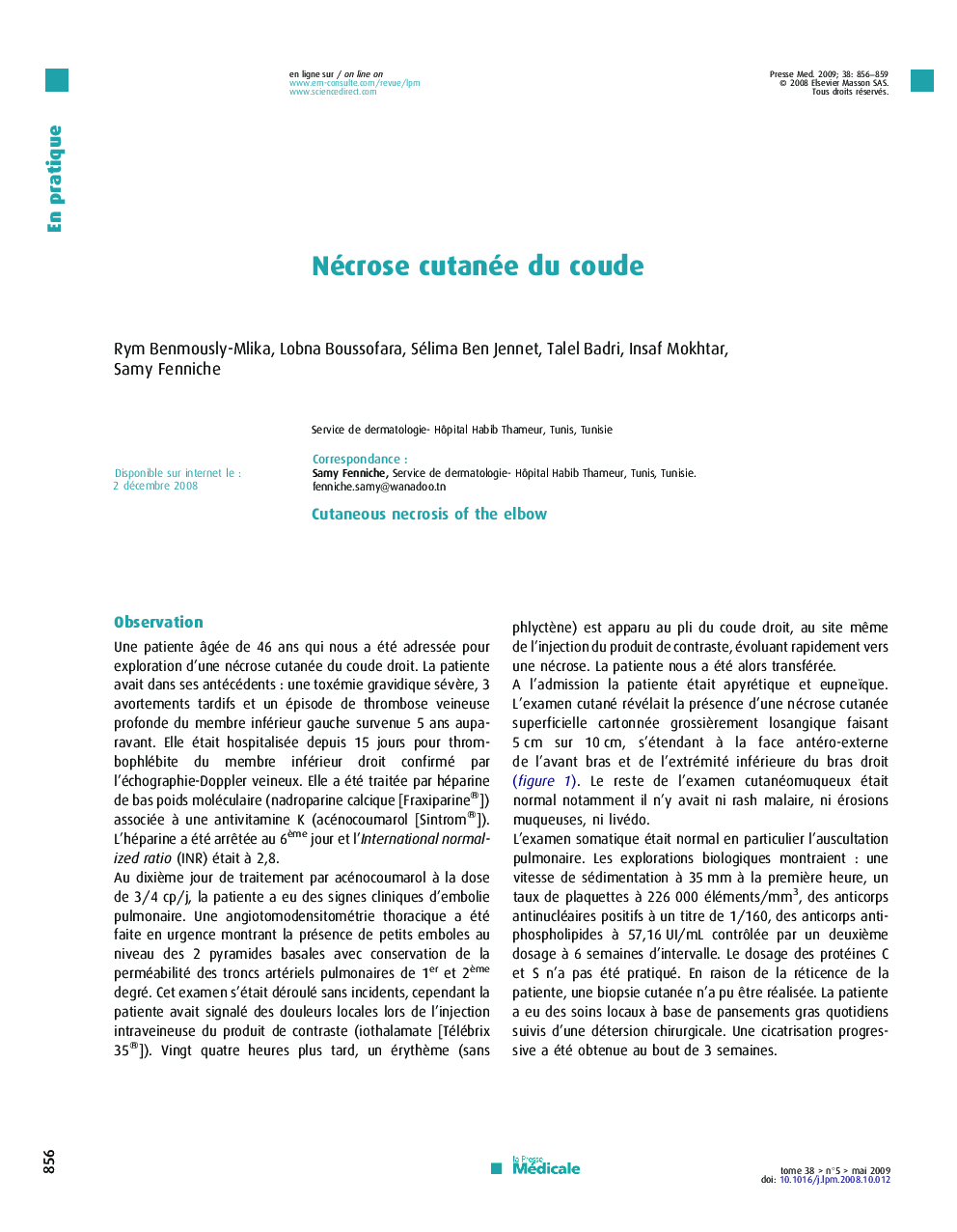 Nécrose cutanée du coude