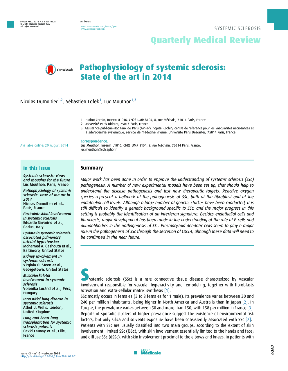 Pathophysiology of systemic sclerosis: State of the art in 2014