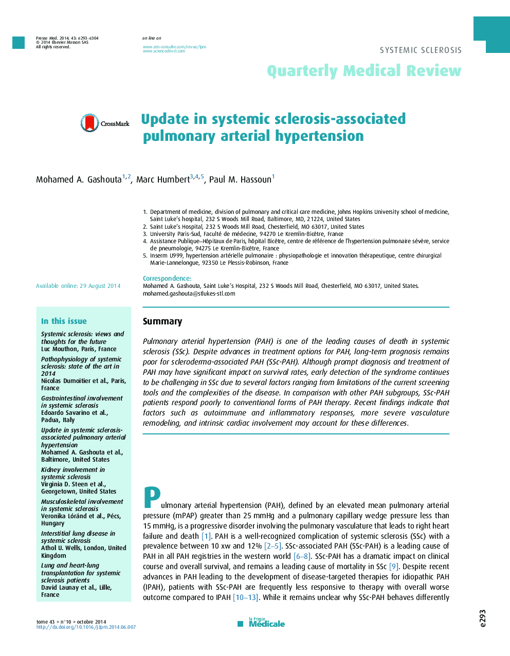 Update in systemic sclerosis-associated pulmonary arterial hypertension