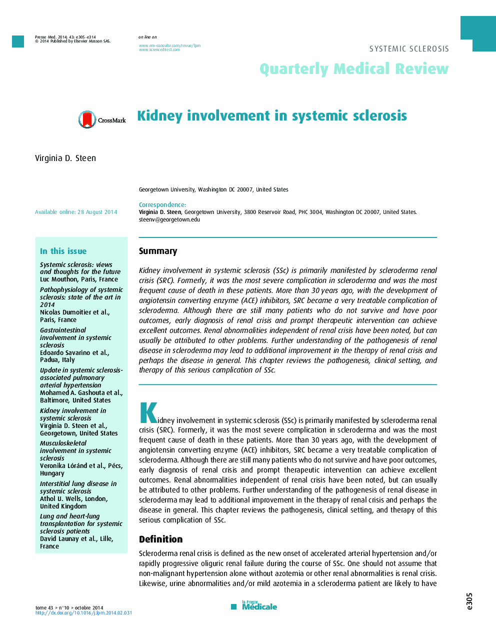 Kidney involvement in systemic sclerosis