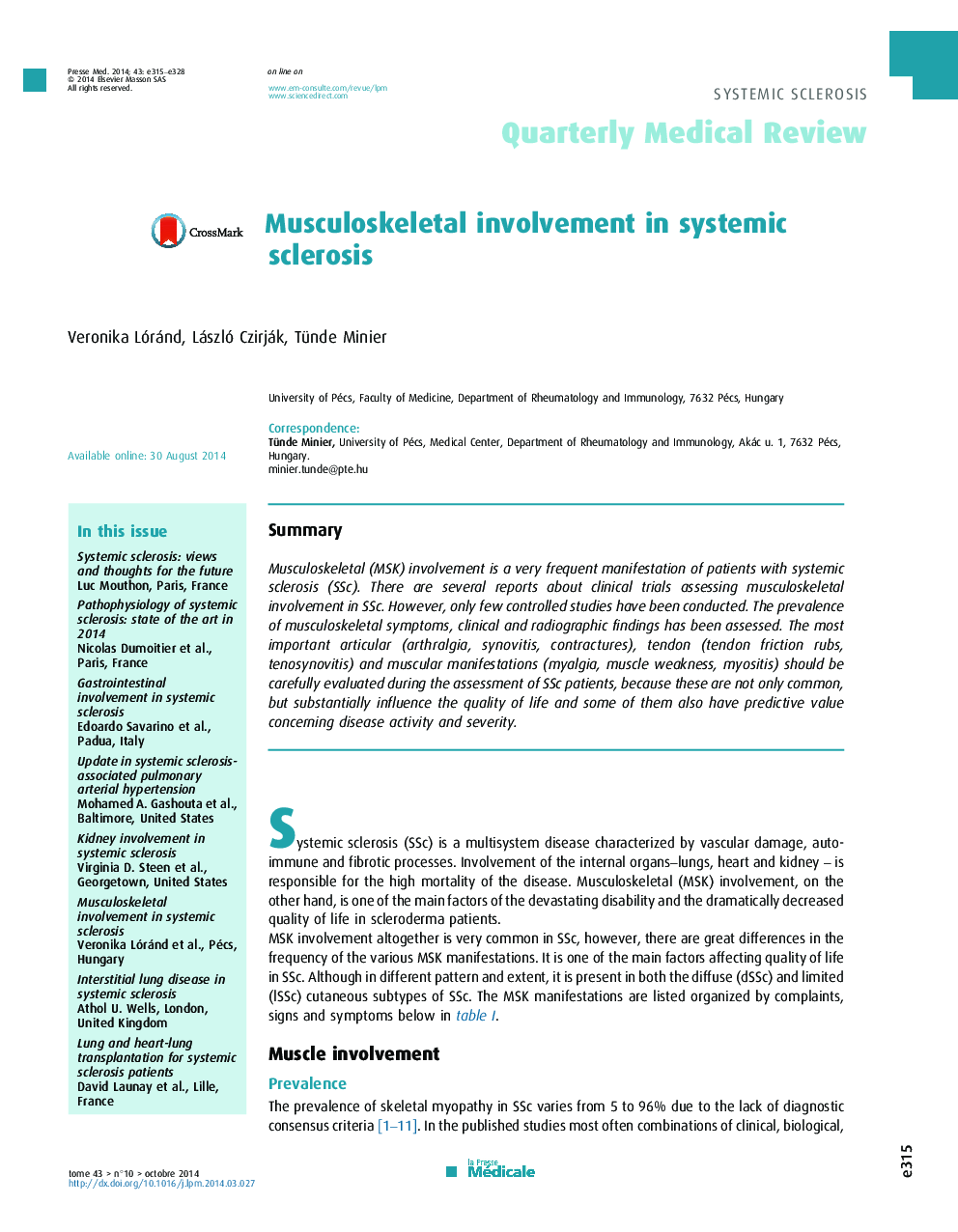 Musculoskeletal involvement in systemic sclerosis