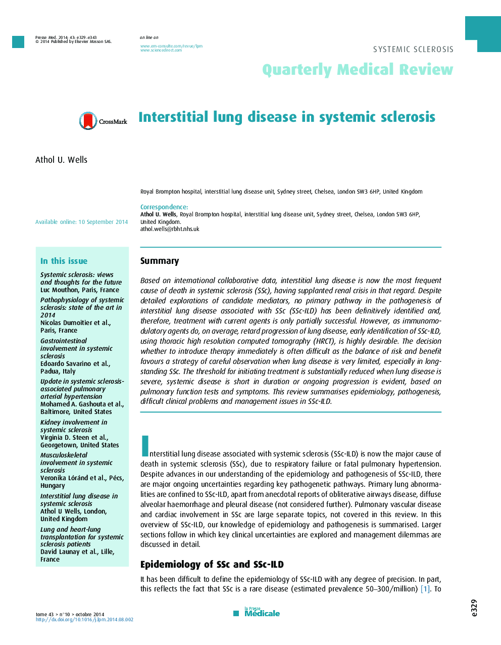 Interstitial lung disease in systemic sclerosis