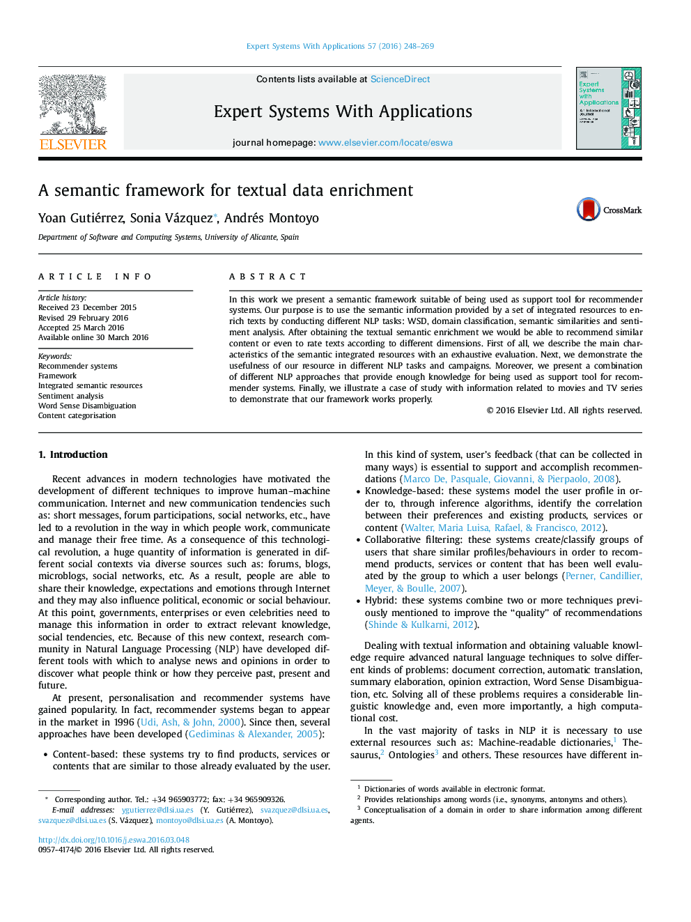 A semantic framework for textual data enrichment