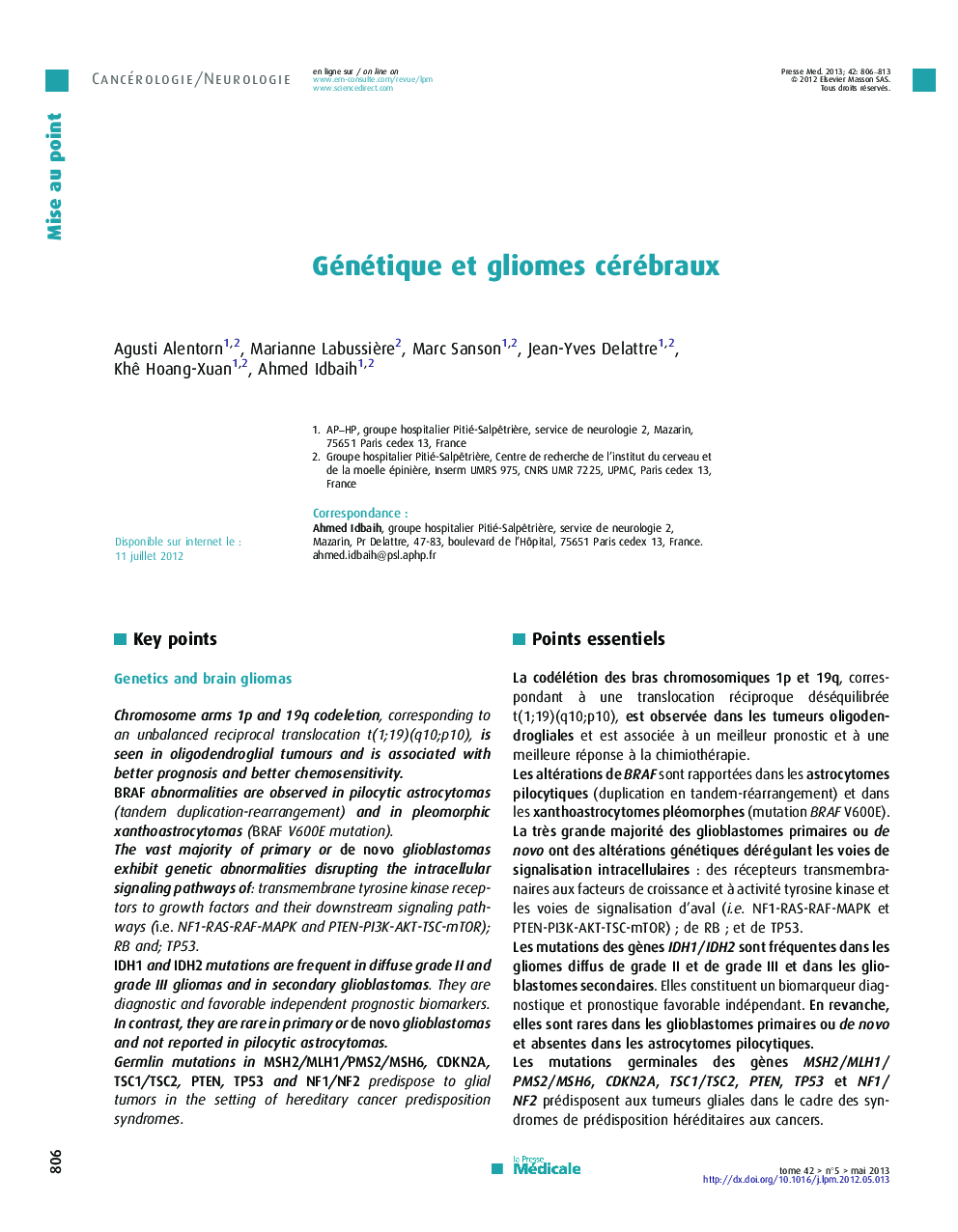 Génétique et gliomes cérébraux