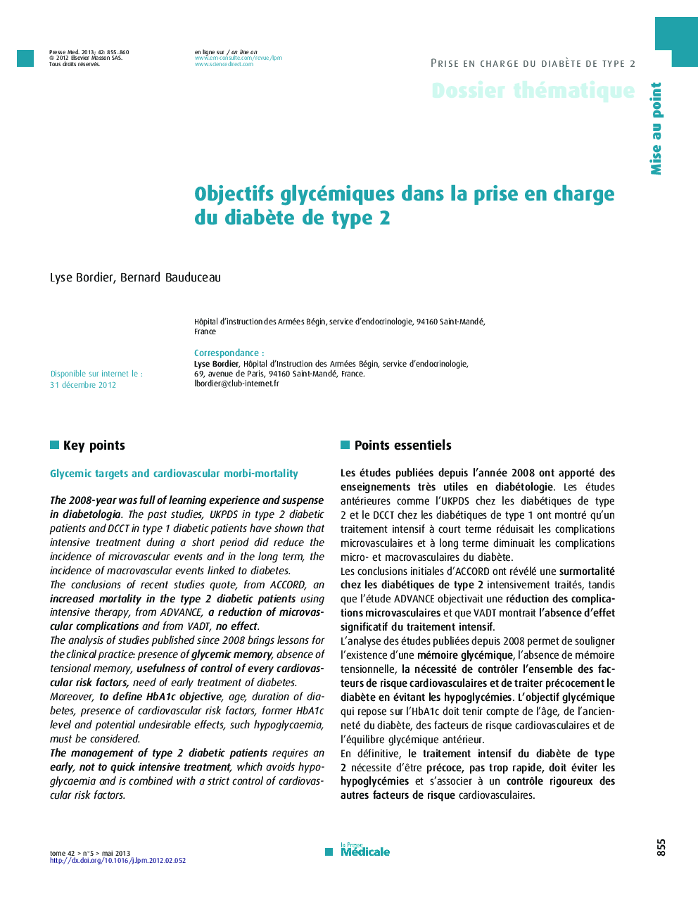 Objectifs glycémiques dans la prise en charge du diabète de type 2