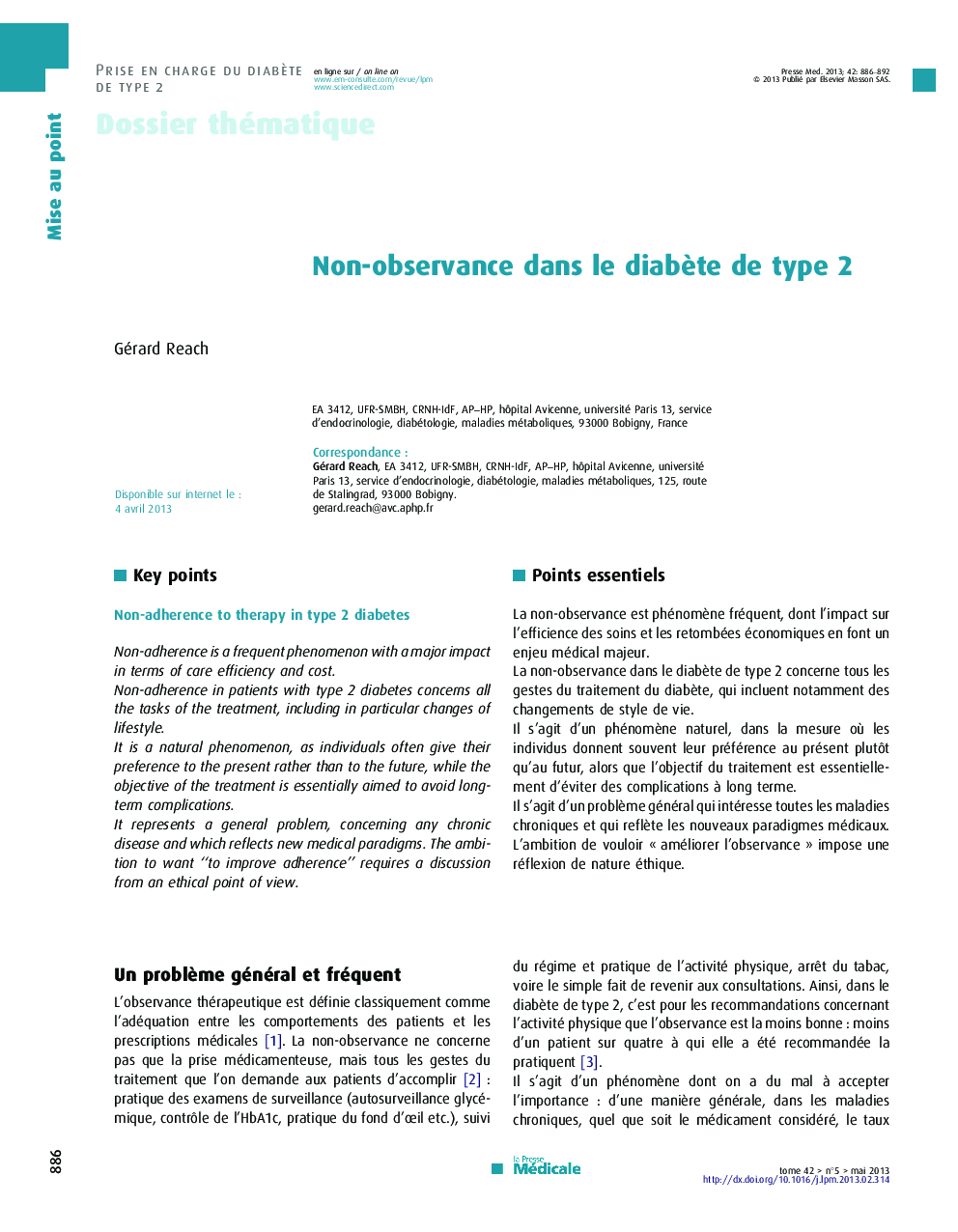 عکس صفحه اول مقاله: Non-observance dans le diabète de type 2 Non-observance dans le diabète de type 2