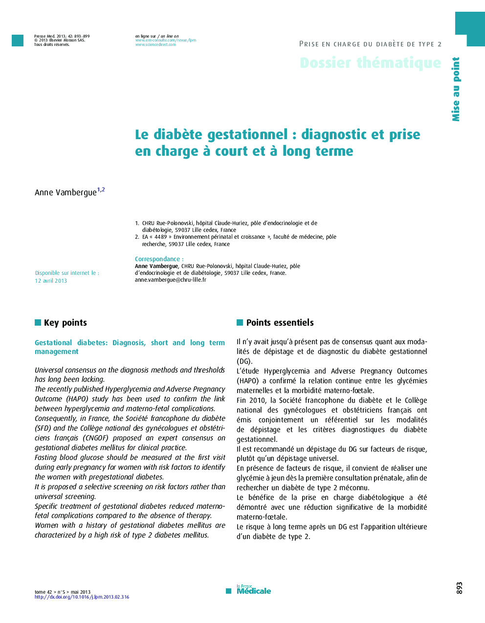 عکس صفحه اول مقاله: Le diabète gestationnel : diagnostic et prise en charge à court et à long terme Le diabète gestationnel : diagnostic et prise en charge à court et à long terme