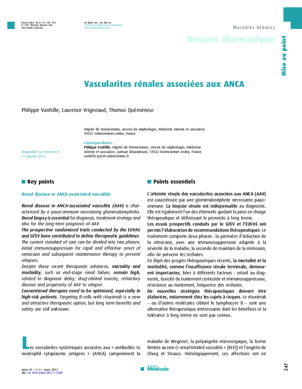 Vascularites rénales associées aux ANCA