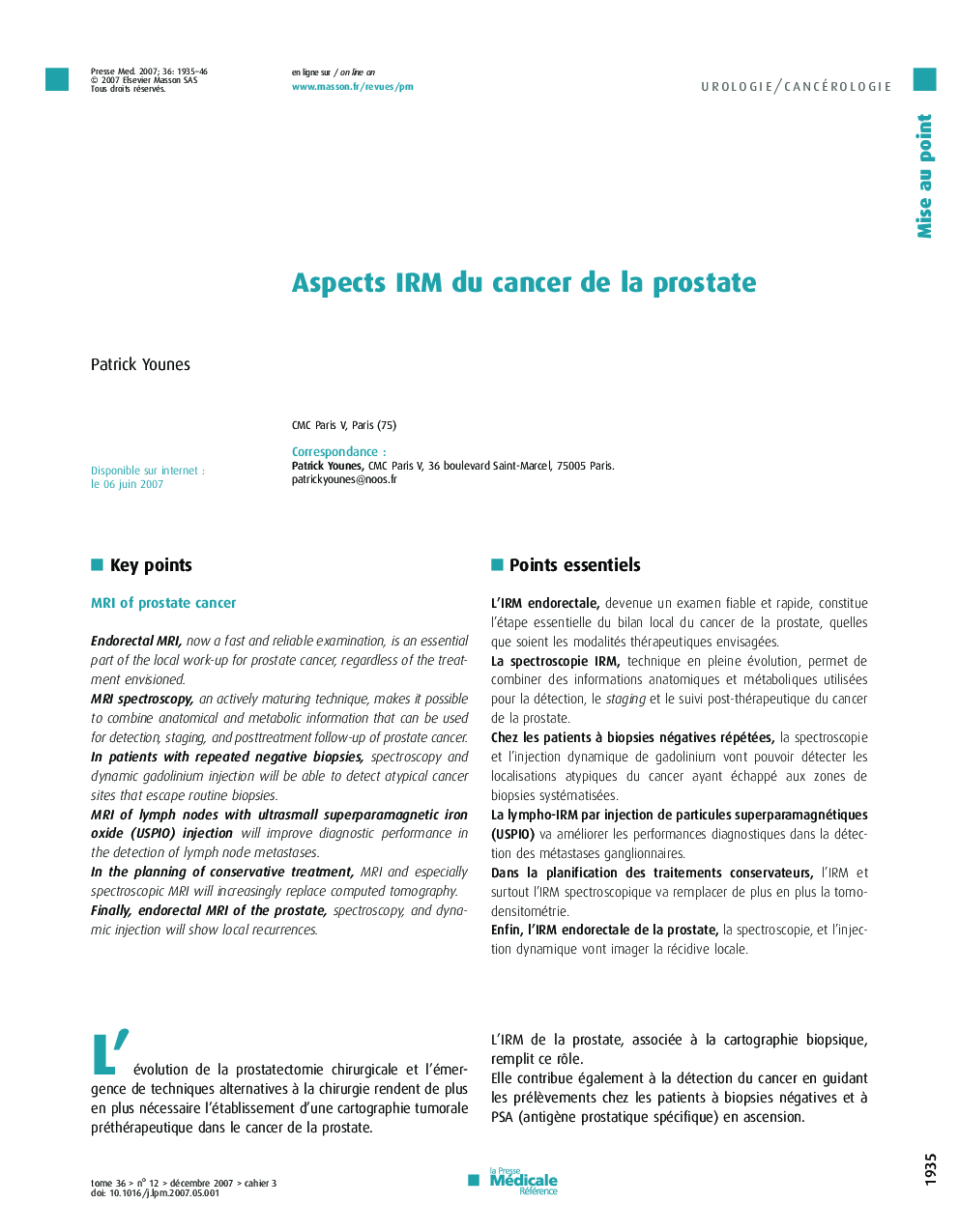 Aspects IRM du cancer de la prostate